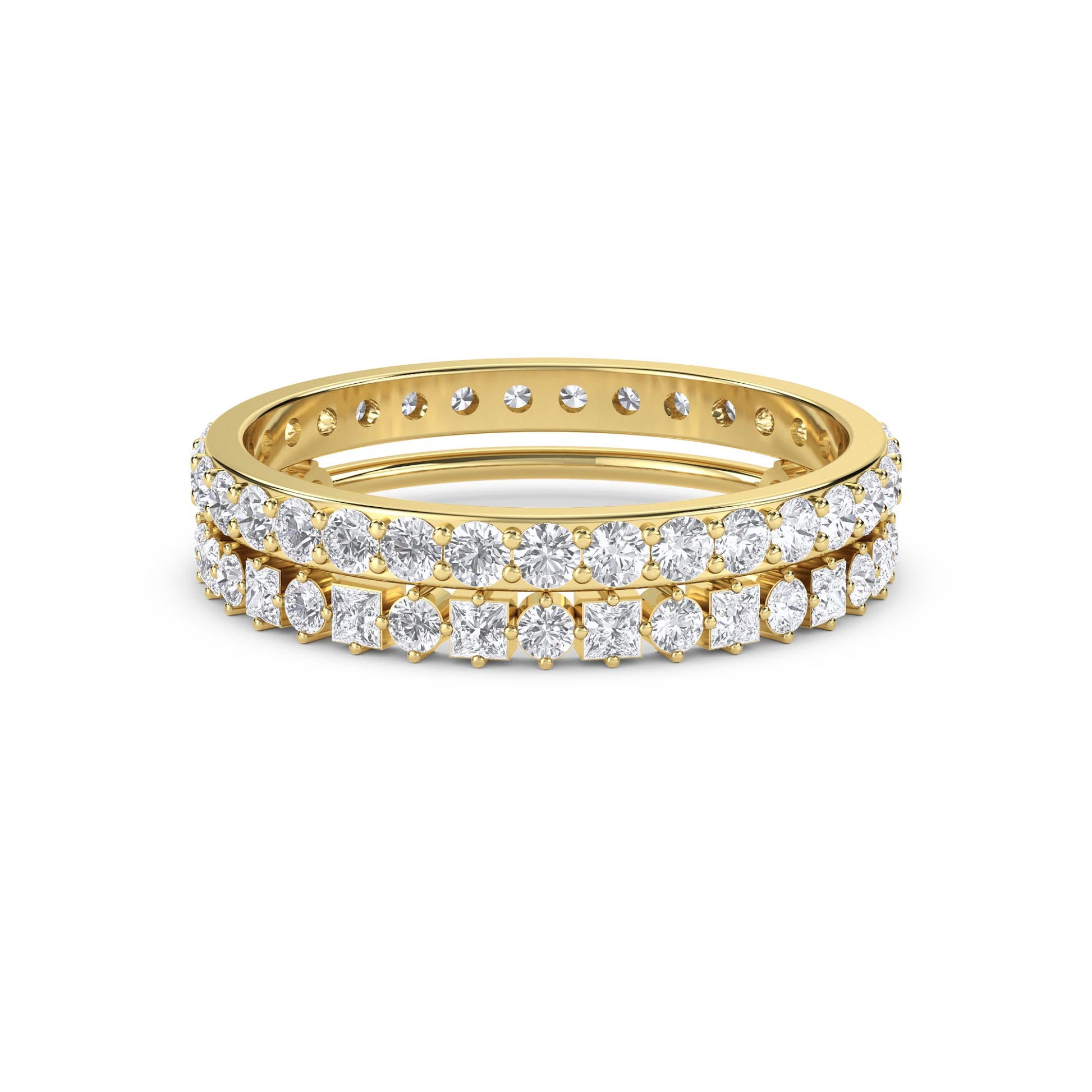 Double Row Diamond Stack Ring - Yellow Gold - Pose 1