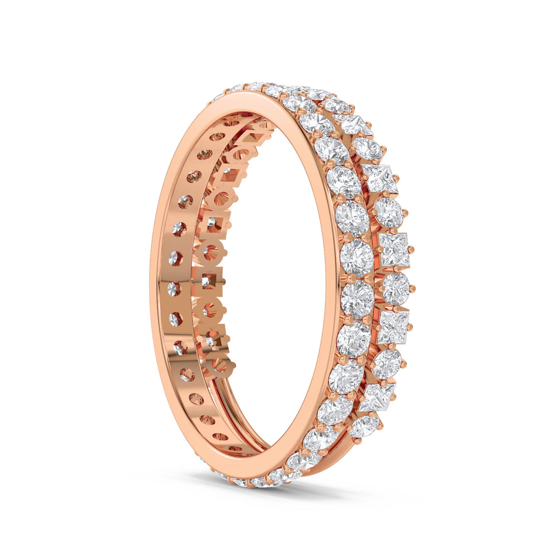 Double Row Diamond Stack Ring - Rose Gold - Pose 2