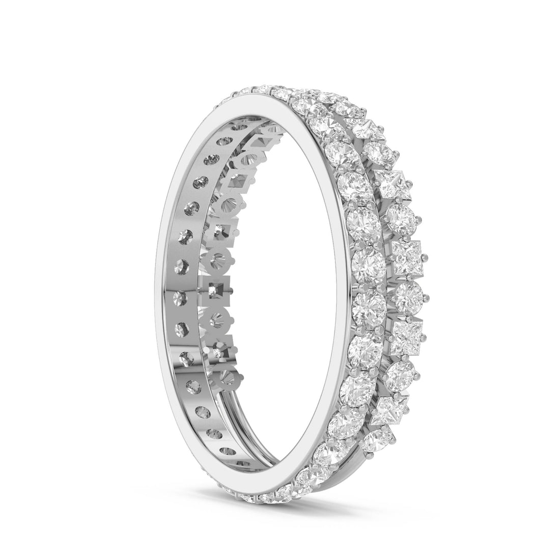 Double Row Diamond Band Ring with Mixed-Cut Diamonds (Silver) - image 1