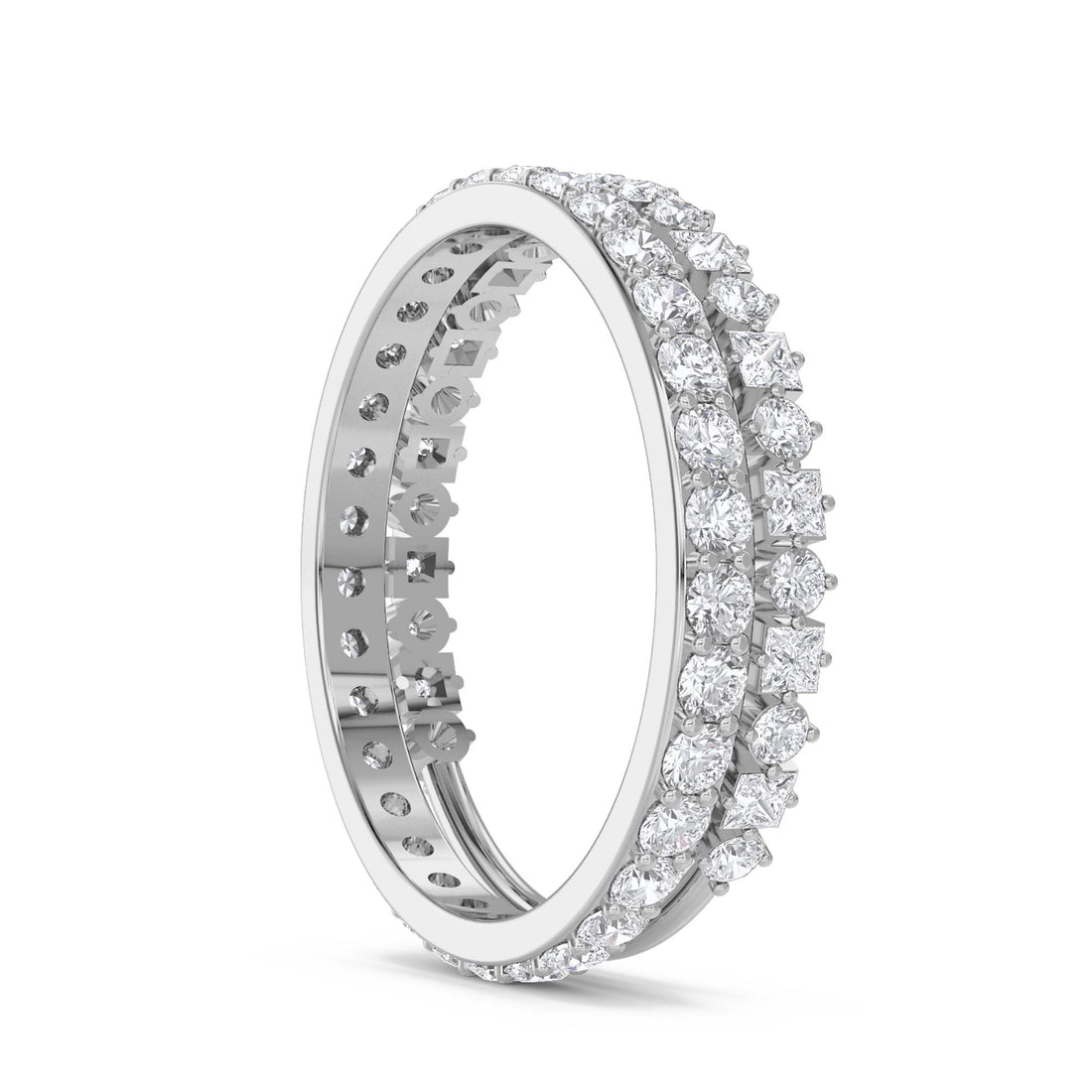 Double Row Diamond Band Ring with Mixed-Cut Diamonds (Silver)