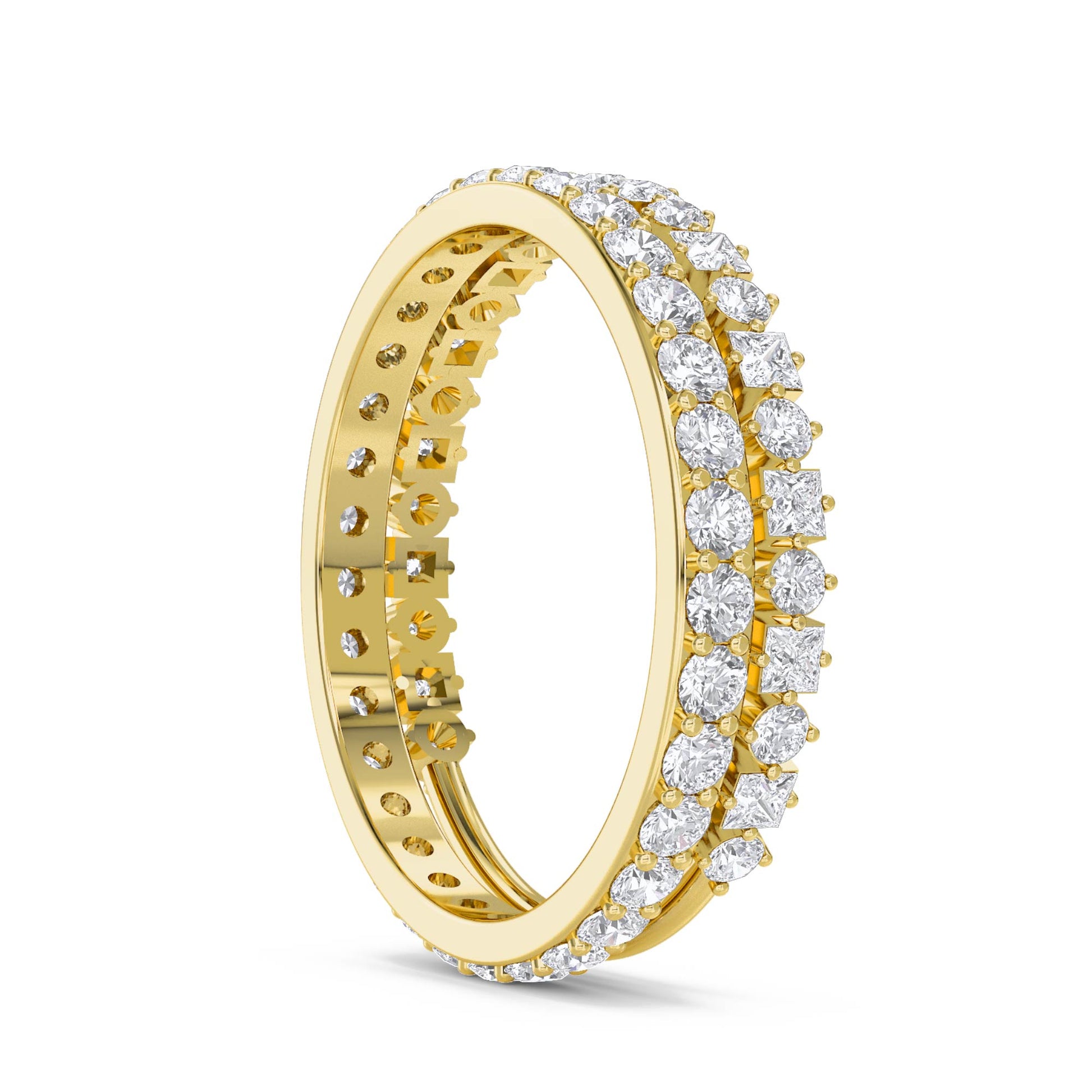 Double Row Diamond Stack Ring - Yellow Gold - Pose 2