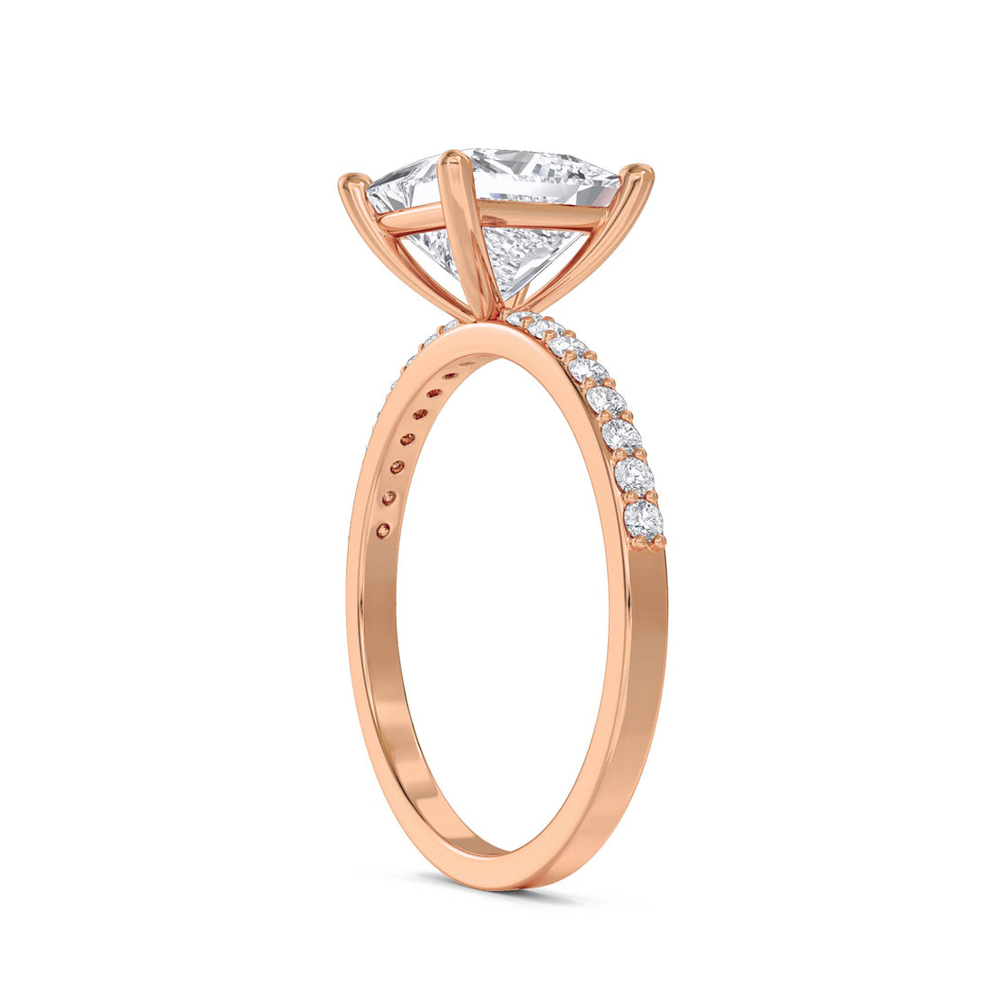 Princess Cut Diamond Ring with Pavé Band - Rose Gold - Pose 2