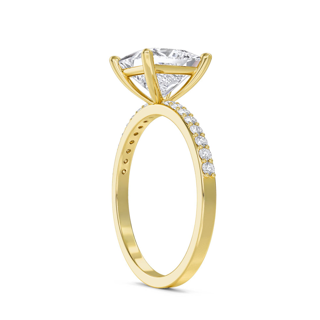 Princess Cut Diamond Ring with Pavé Band - Yellow Gold - Pose 2