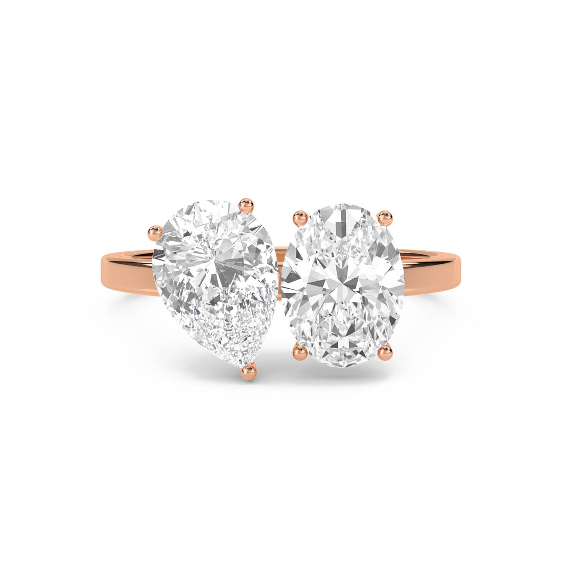Pear & Oval Toi et Moi Diamond Ring - Rose Gold - Pose 1