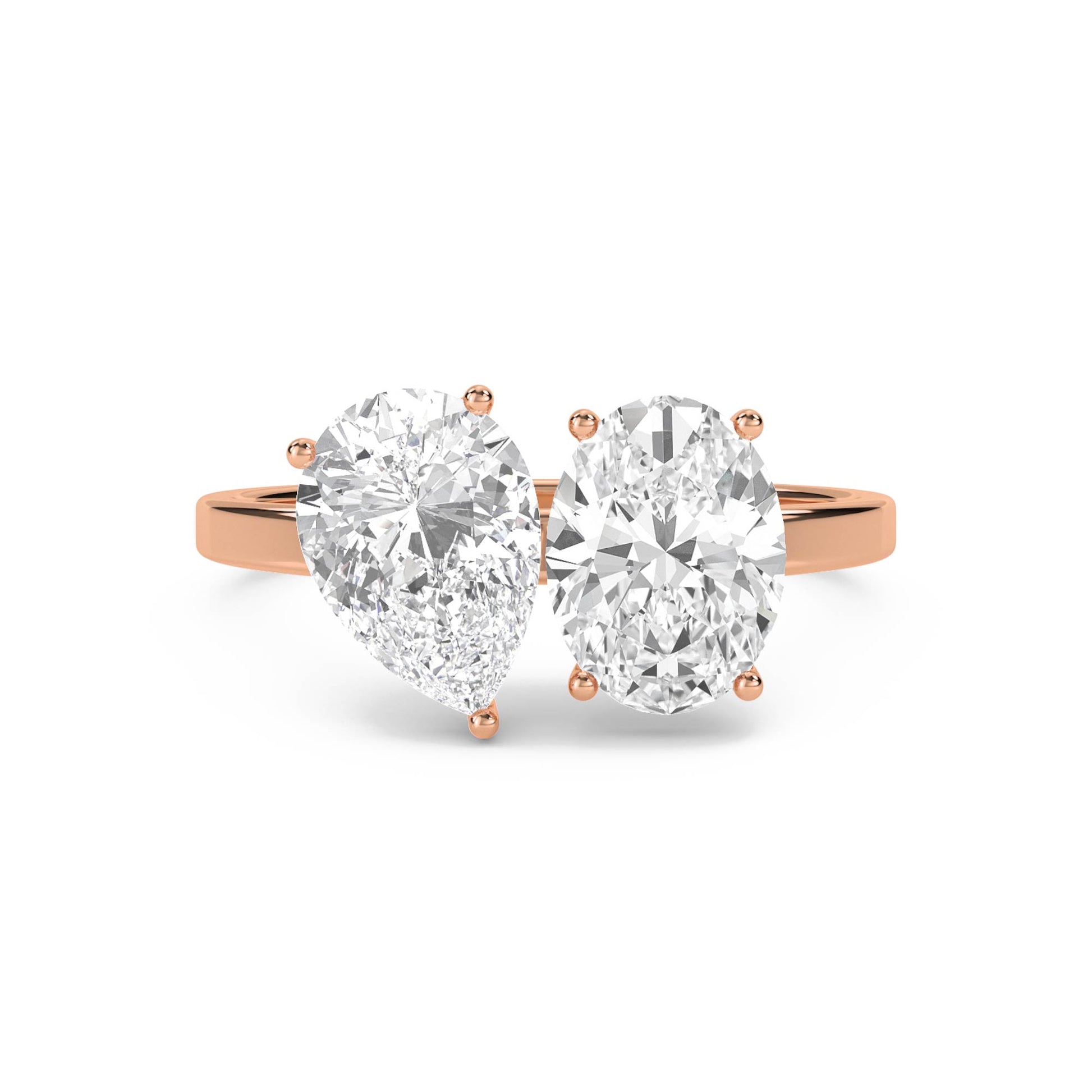 Pear & Oval Toi et Moi Diamond Ring - Rose Gold - Pose 1