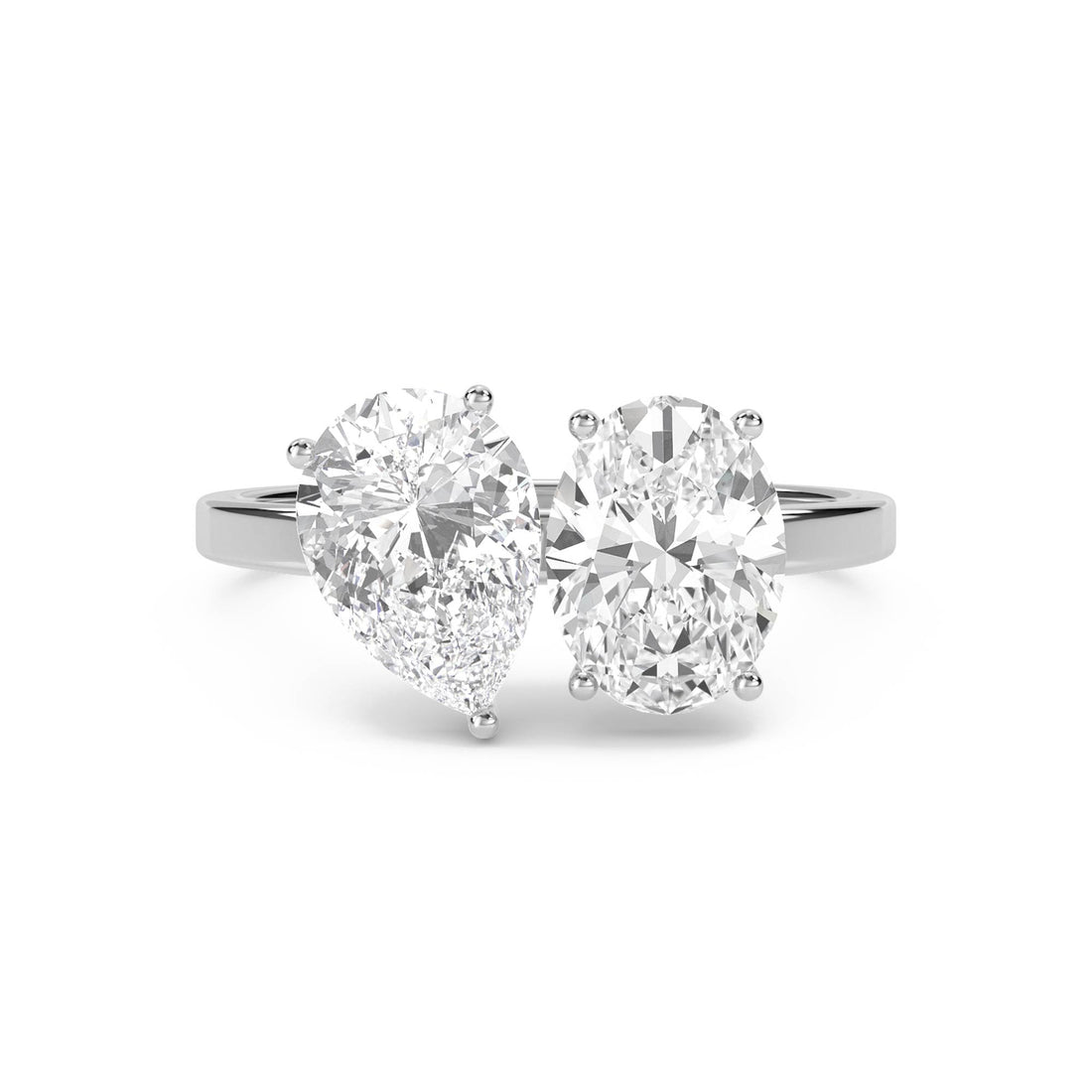 Pear & Oval Toi et Moi Diamond Ring - White Gold - Pose 1