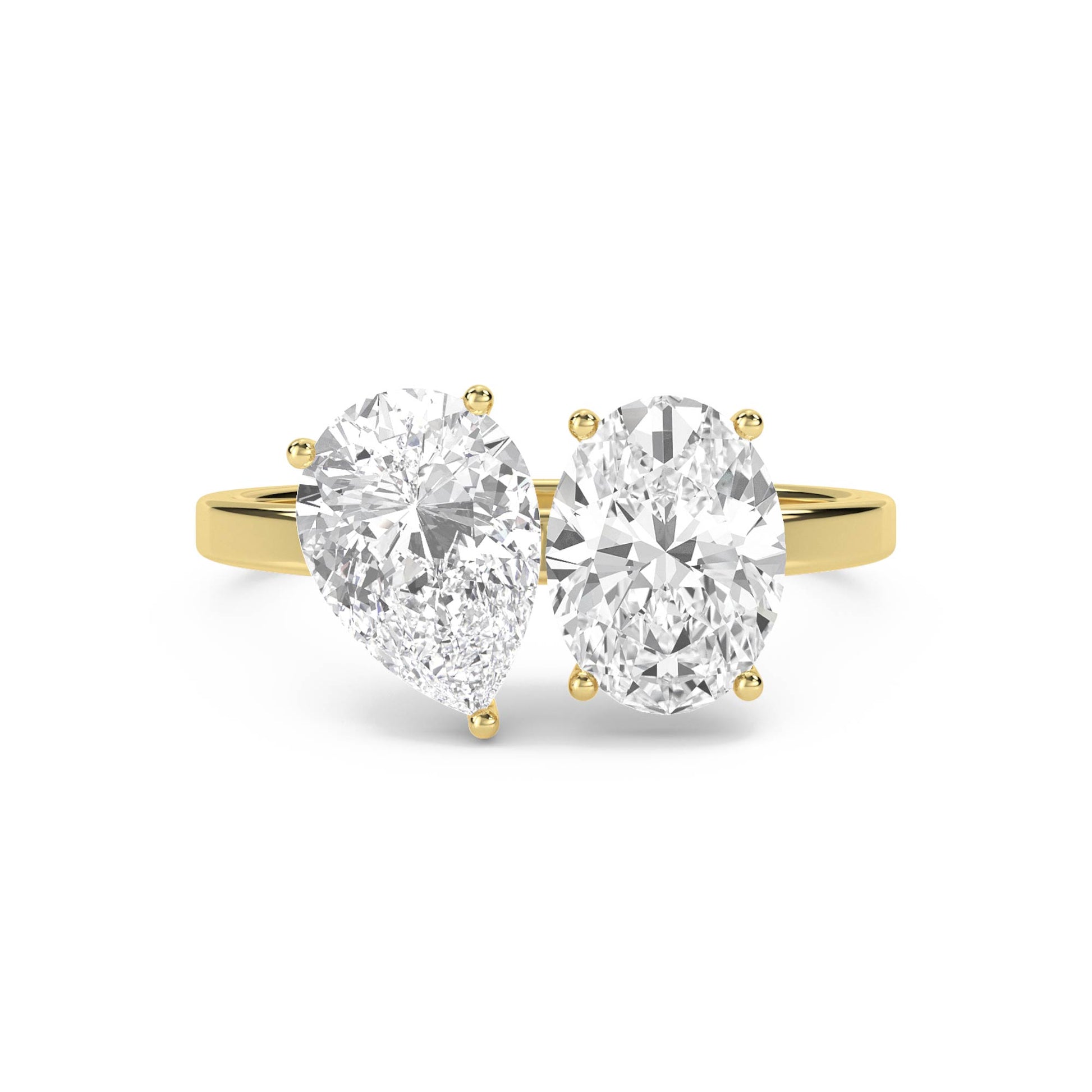 Pear & Oval Toi et Moi Diamond Ring - Yellow Gold - Pose 1