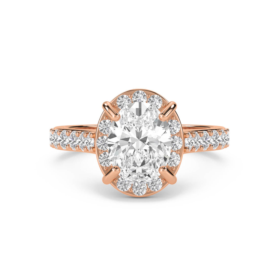 Oval Diamond Halo Ring - Rose Gold - Pose 1