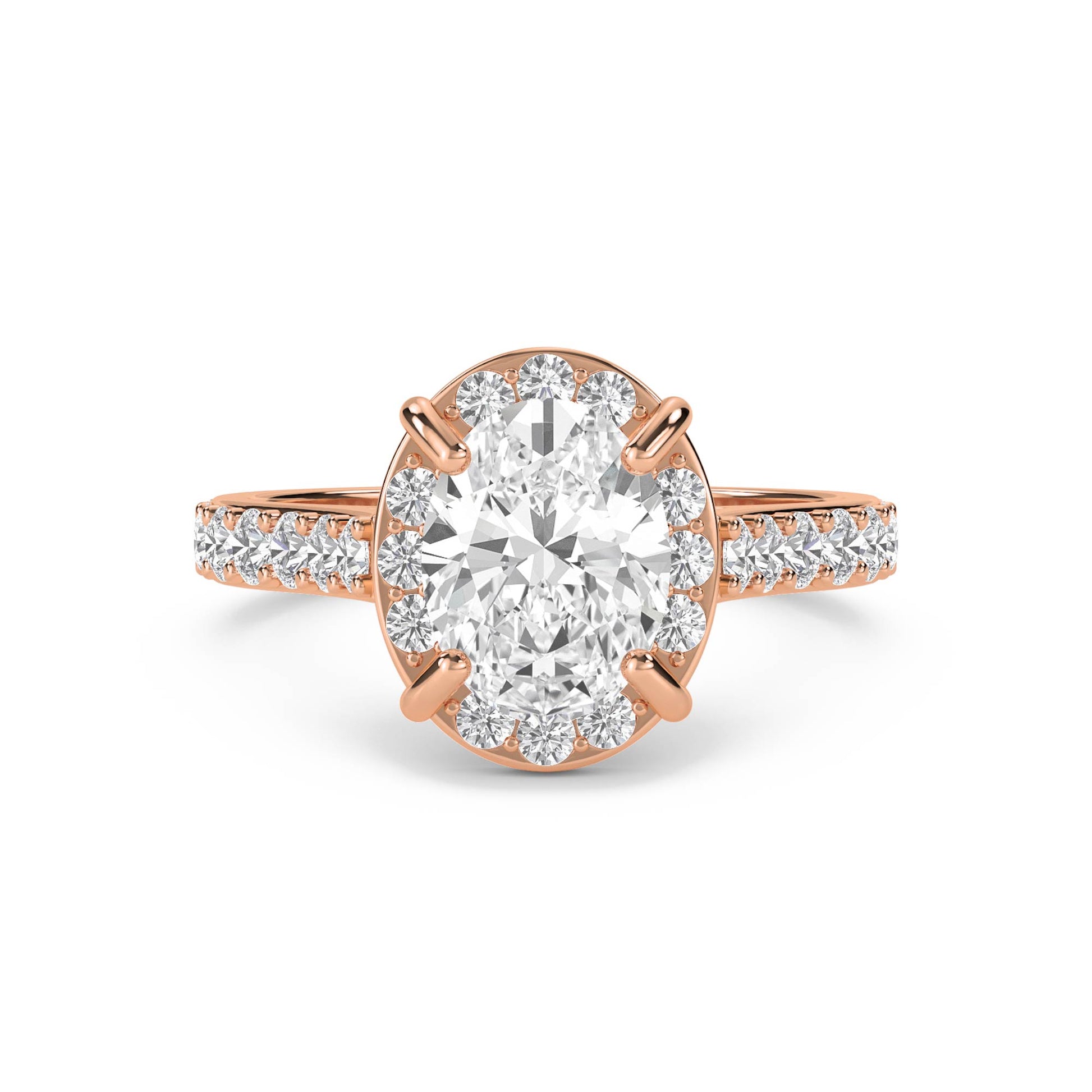 Oval Diamond Halo Ring - Rose Gold - Pose 1