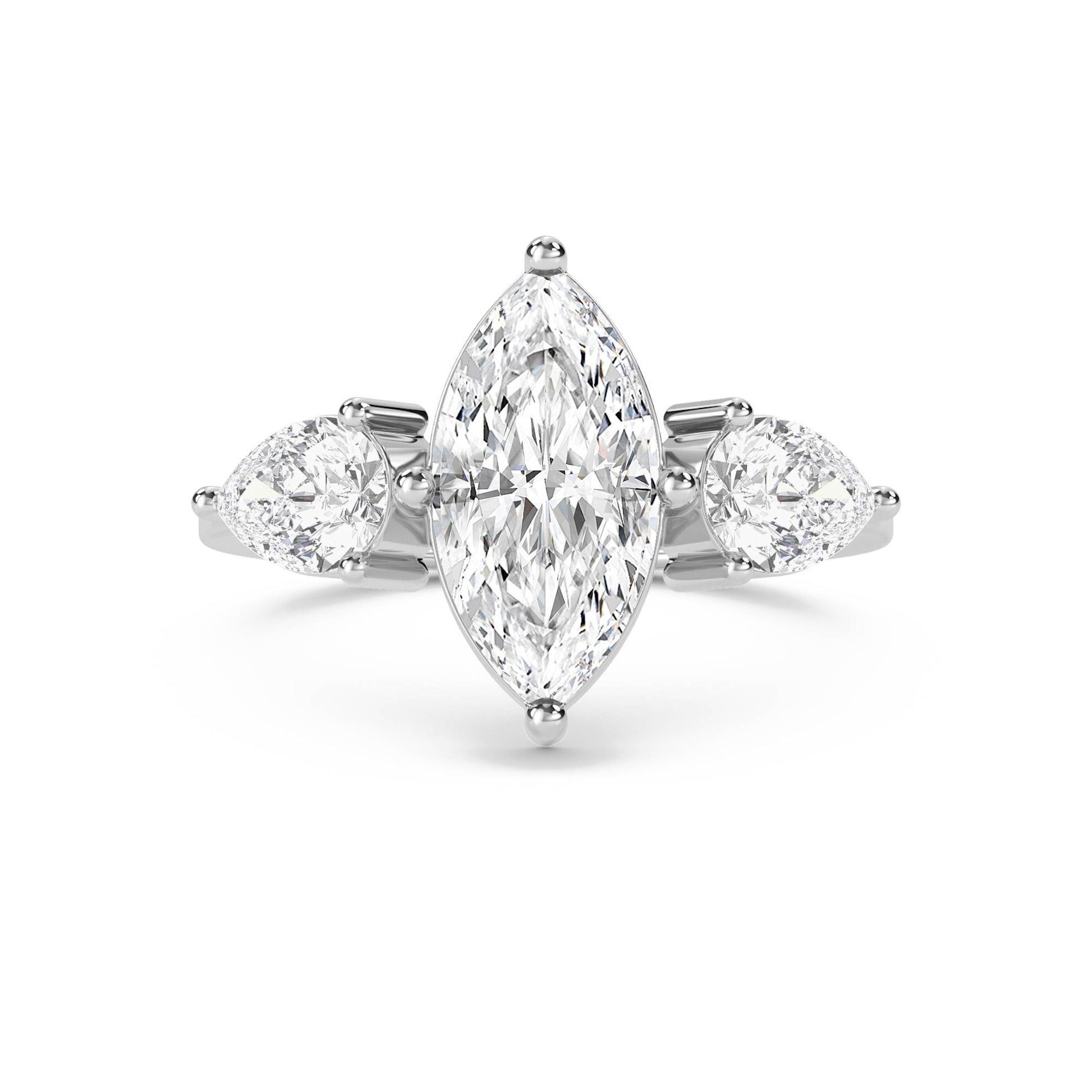 Diamond Three Stone Ring with Marquise Center & Pear Sides (Silver) - image 1