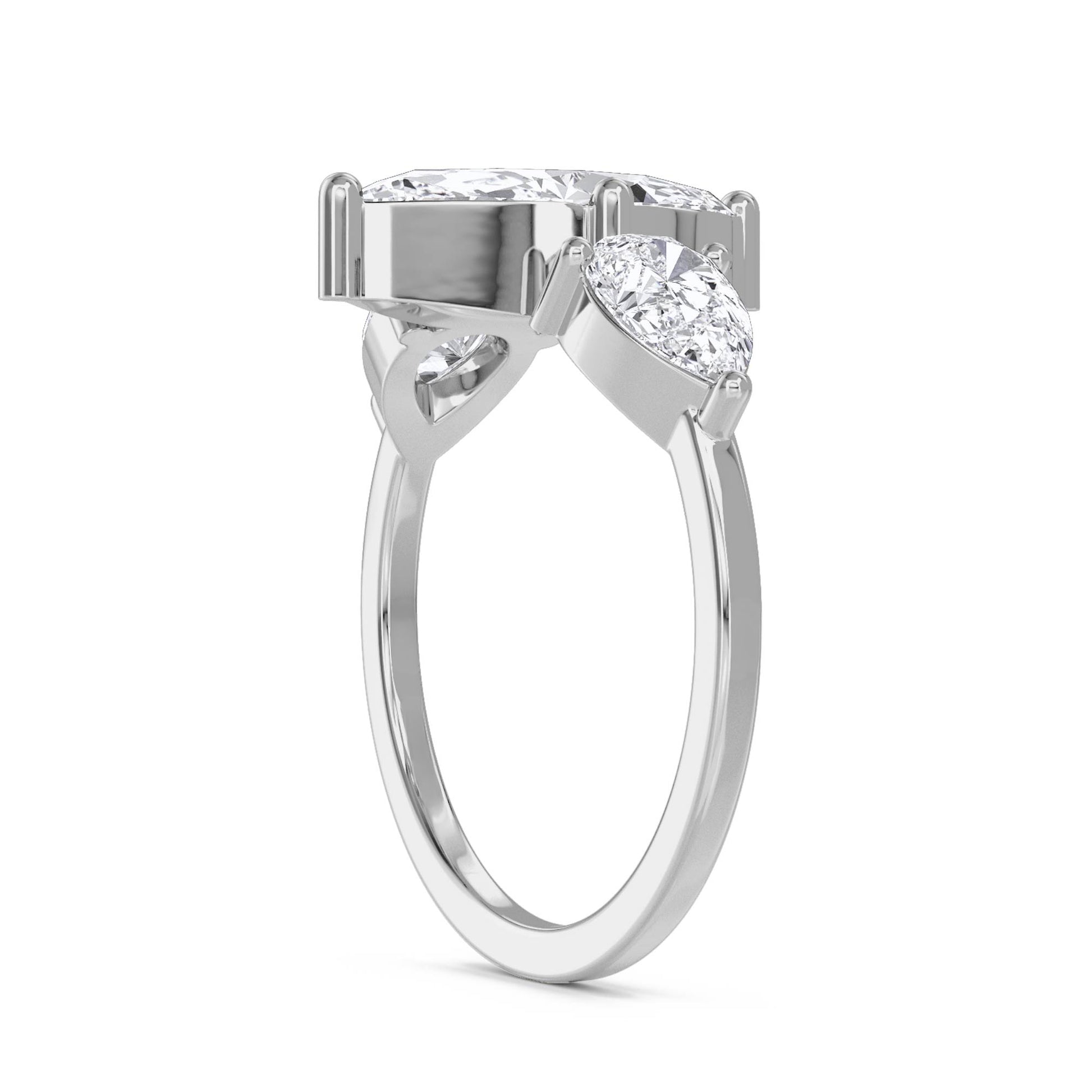 Diamond Three Stone Ring with Marquise Center & Pear Sides (Silver) - image 2