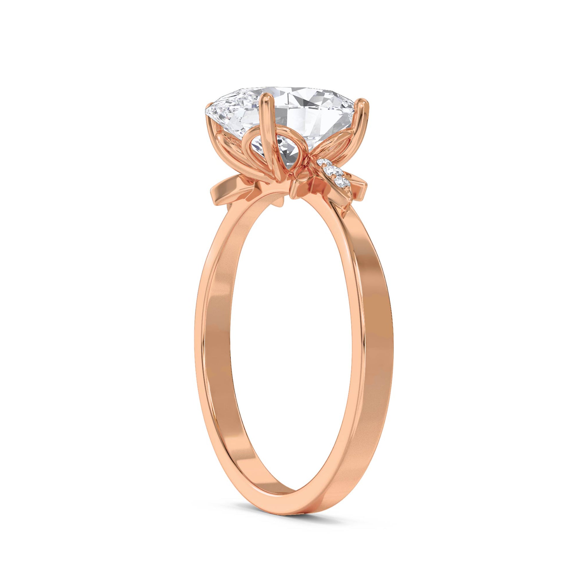 Oval Diamond Ring with Leaf Prong Shoulders - Rose Gold - Pose 2