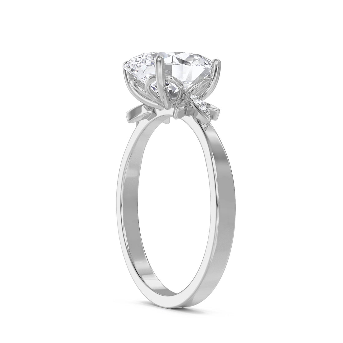 Oval Diamond Ring with Leaf Prong Shoulders (Silver) - image 1