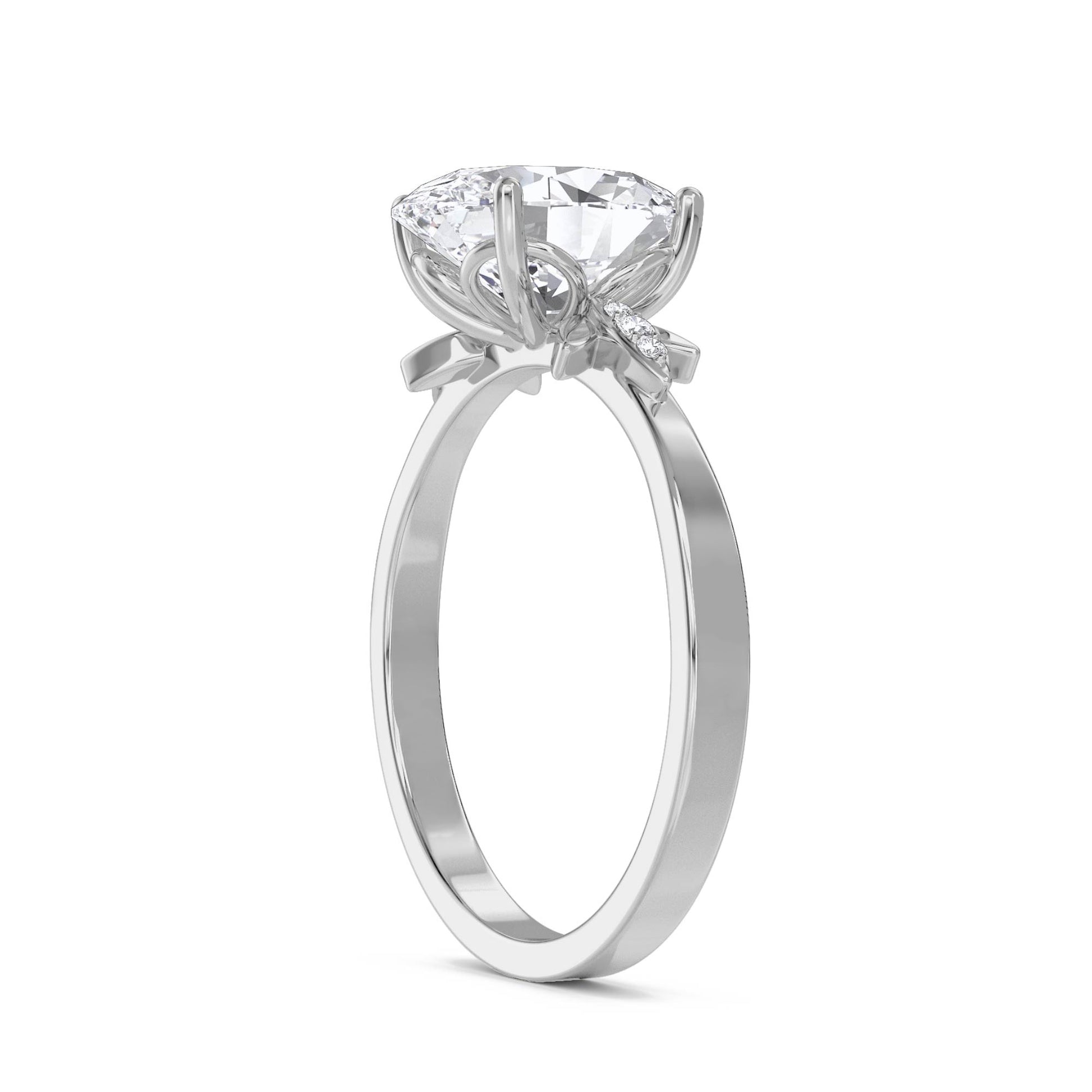 Oval Diamond Ring with Leaf Prong Shoulders (Silver) - image 2