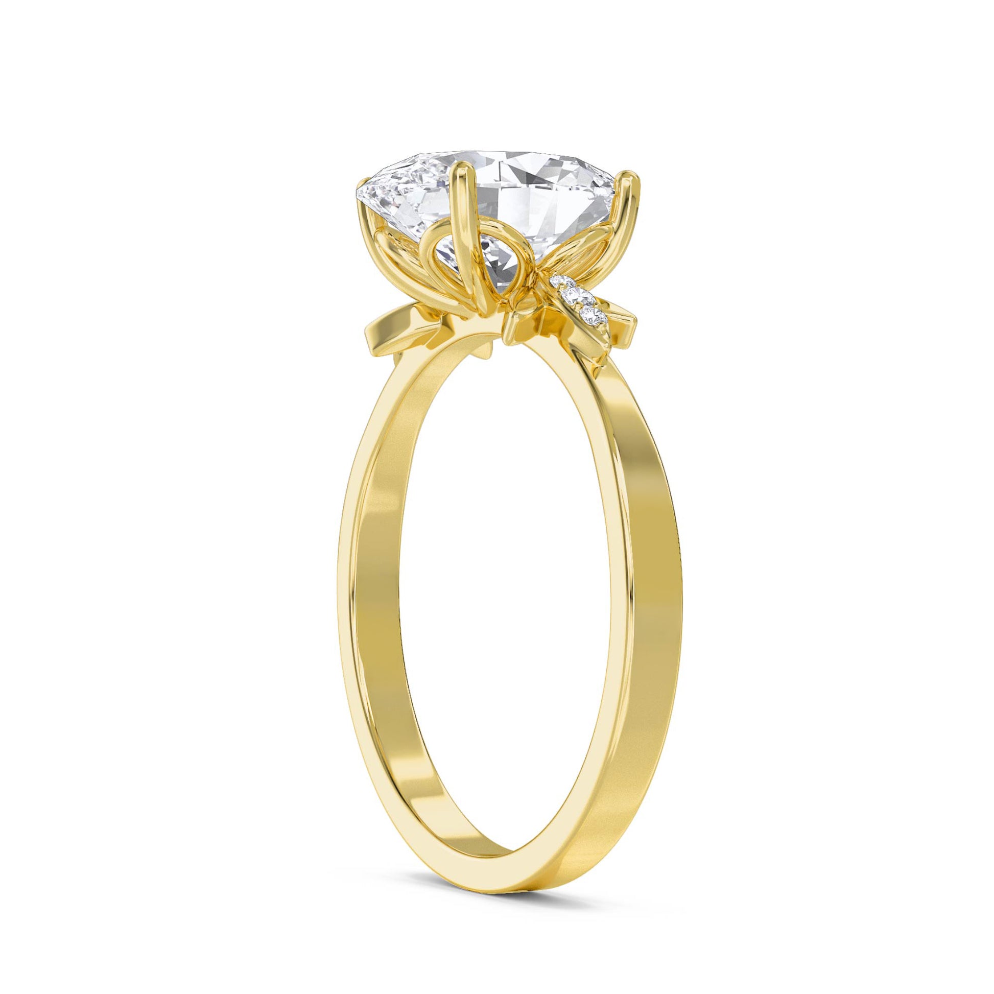 Oval Diamond Ring with Leaf Prong Shoulders - Yellow Gold - Pose 2