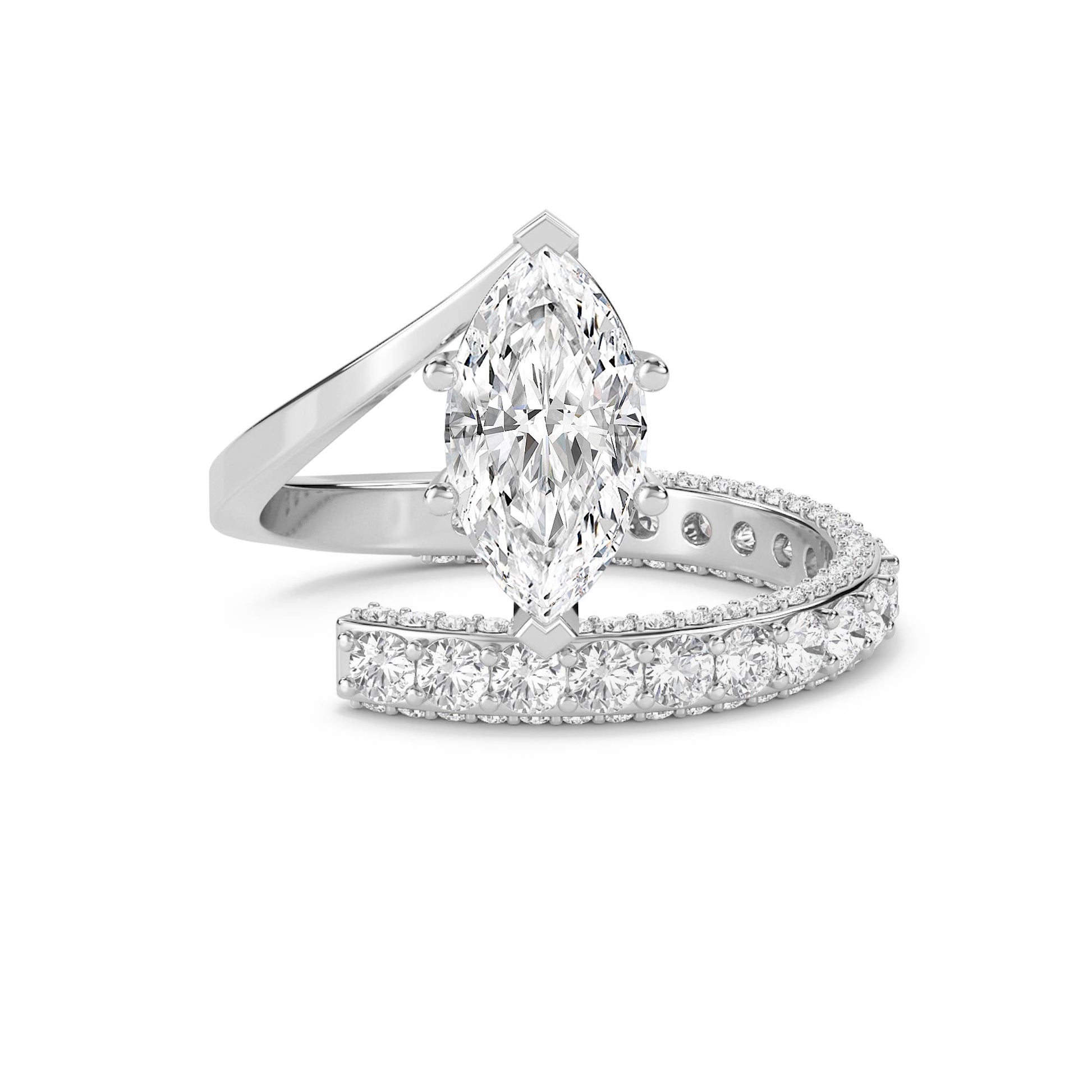 Marquise Diamond Bridal Set with Matching Eternity Band (Silver) - image 1