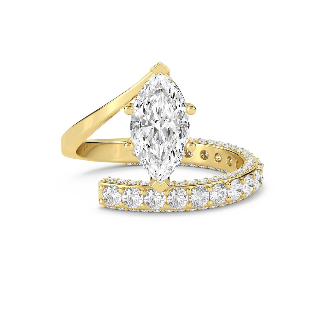 Marquise Diamond Bridal Set with Matching Eternity Band - Yellow Gold - Pose 1