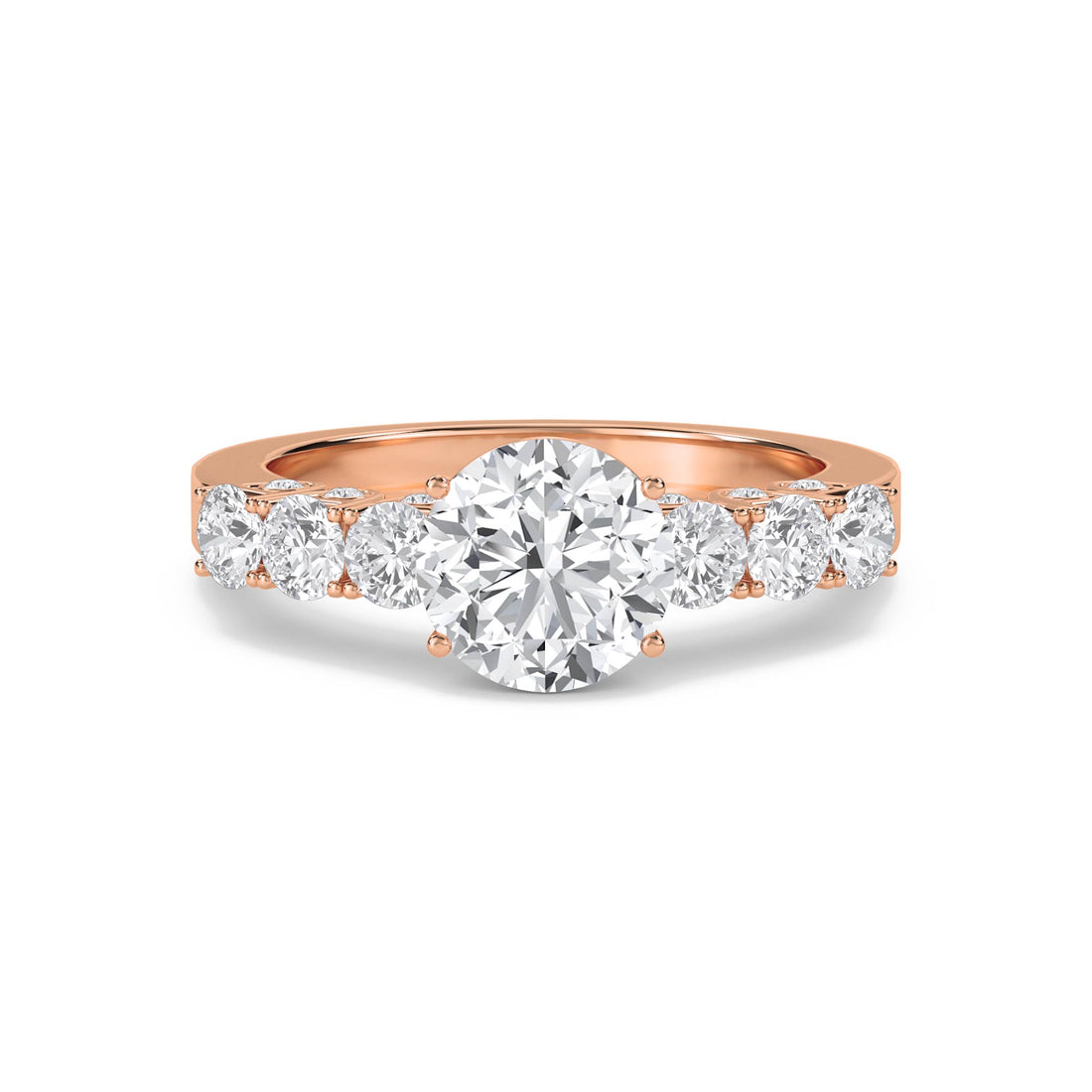 Round Diamond Three Stone Ring with Graduated Side Stones