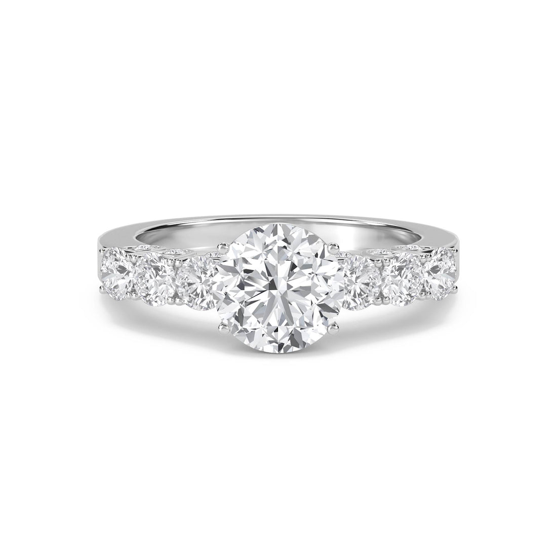 Round Diamond Three Stone Ring with Graduated Side Stones