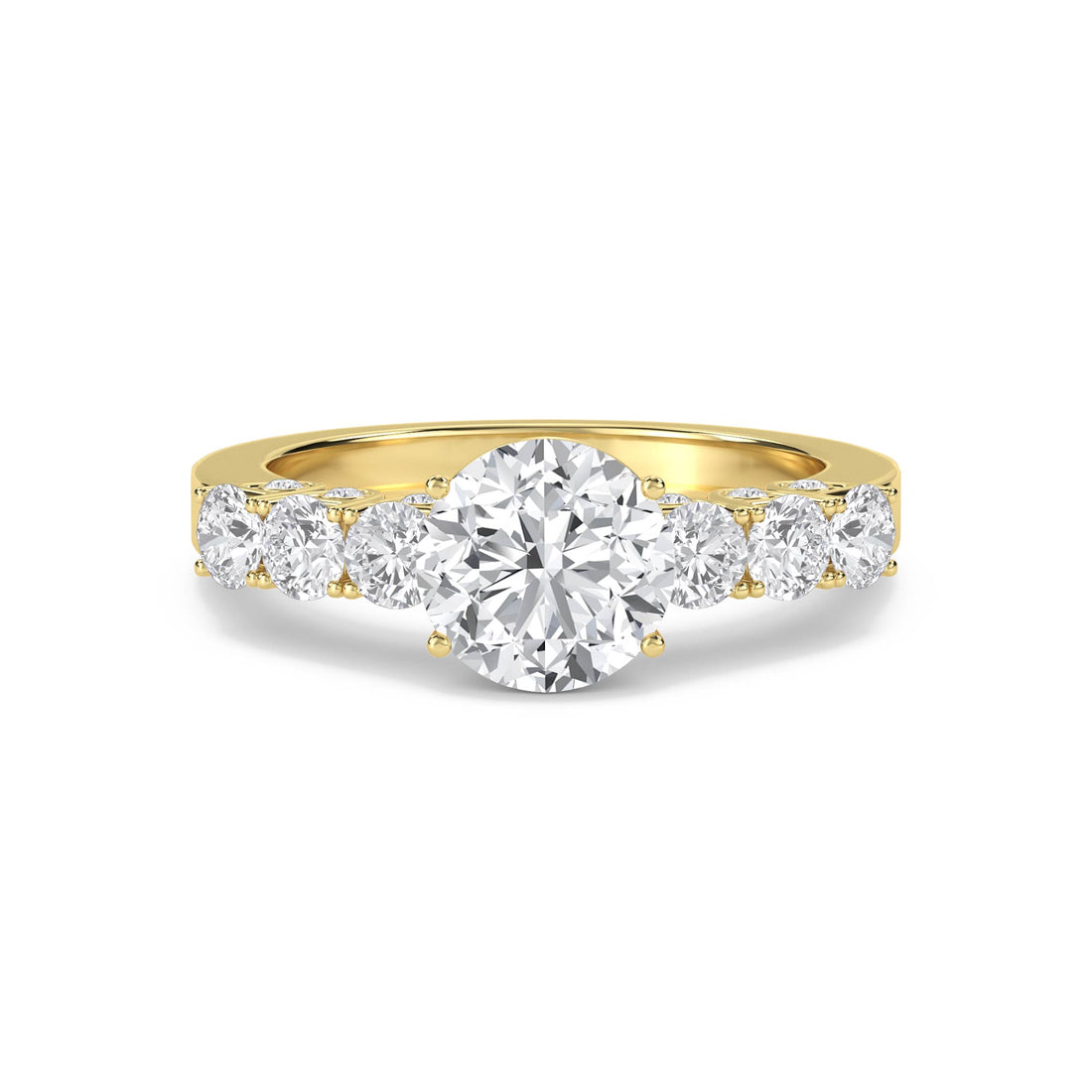 Round Diamond Three Stone Ring with Graduated Side Stones - image 1
