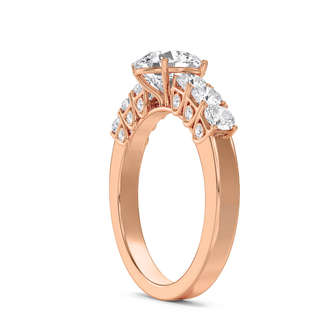 Round Diamond Three Stone Ring with Graduated Side Stones