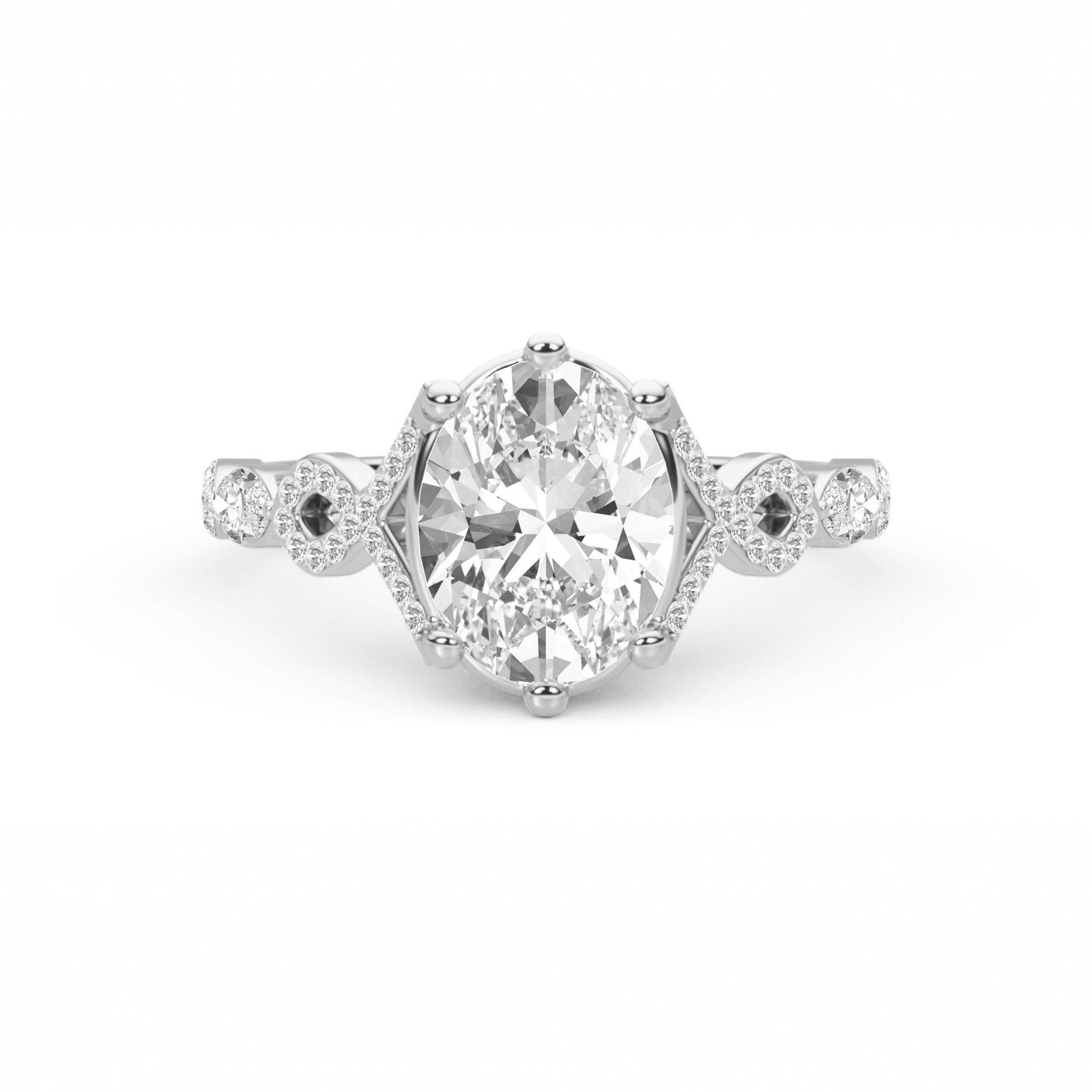 Vintage Oval Halo Diamond Ring (Silver) - image 1