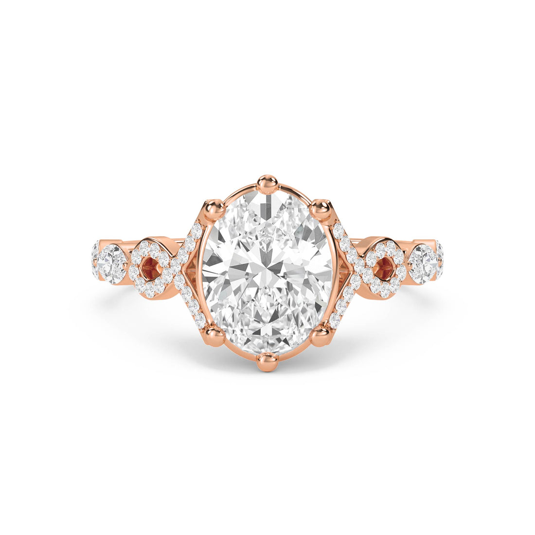 Oval Diamond Ring with Marquise Shoulder Accents - Rose Gold - Pose 1