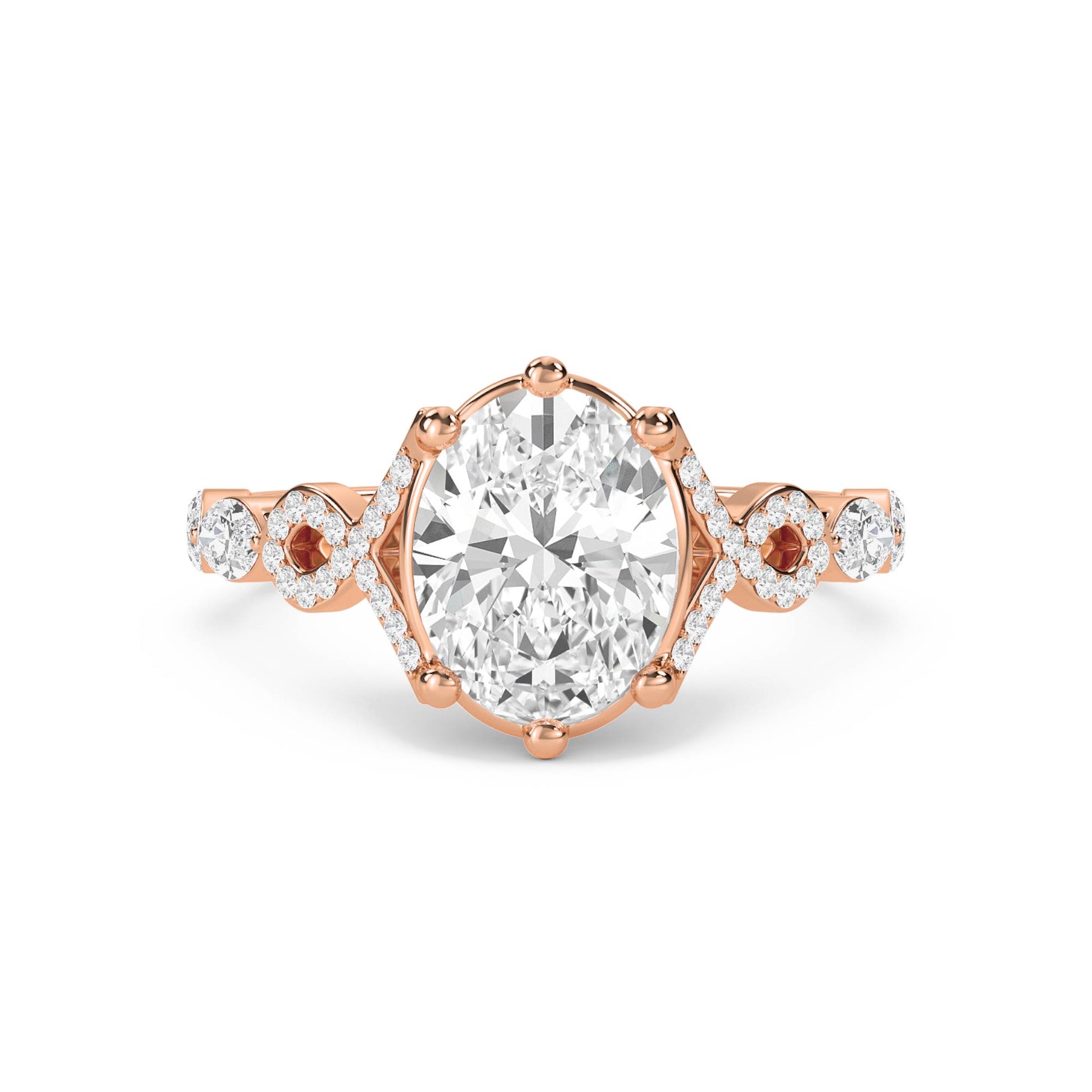 Oval Diamond Ring with Marquise Shoulder Accents - Rose Gold - Pose 1