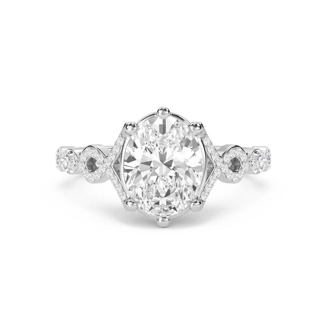 Oval Diamond Ring with Marquise Shoulder Accents - White Gold - Pose 1