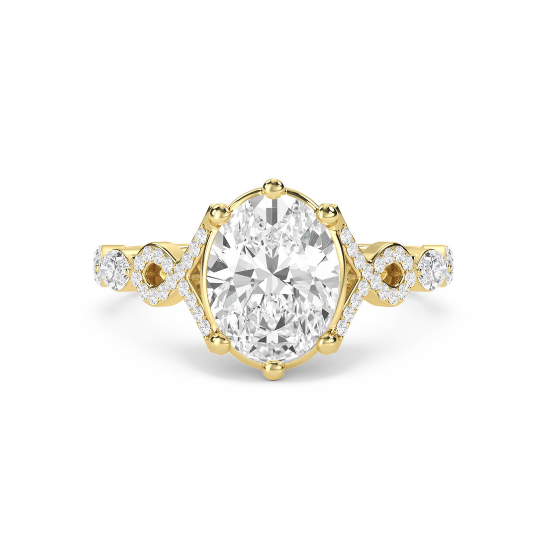 Oval Diamond Ring with Marquise Shoulder Accents - Yellow Gold - Pose 1