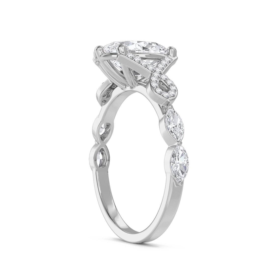 Vintage Oval Halo Diamond Ring (Silver)