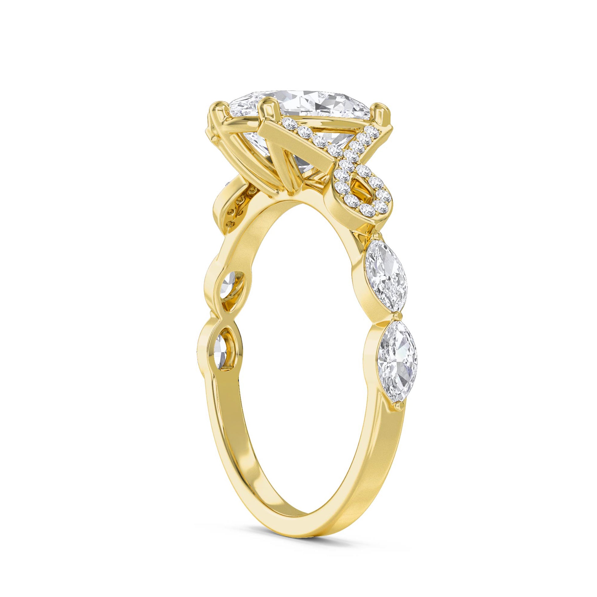 Oval Diamond Ring with Marquise Shoulder Accents - Yellow Gold - Pose 2