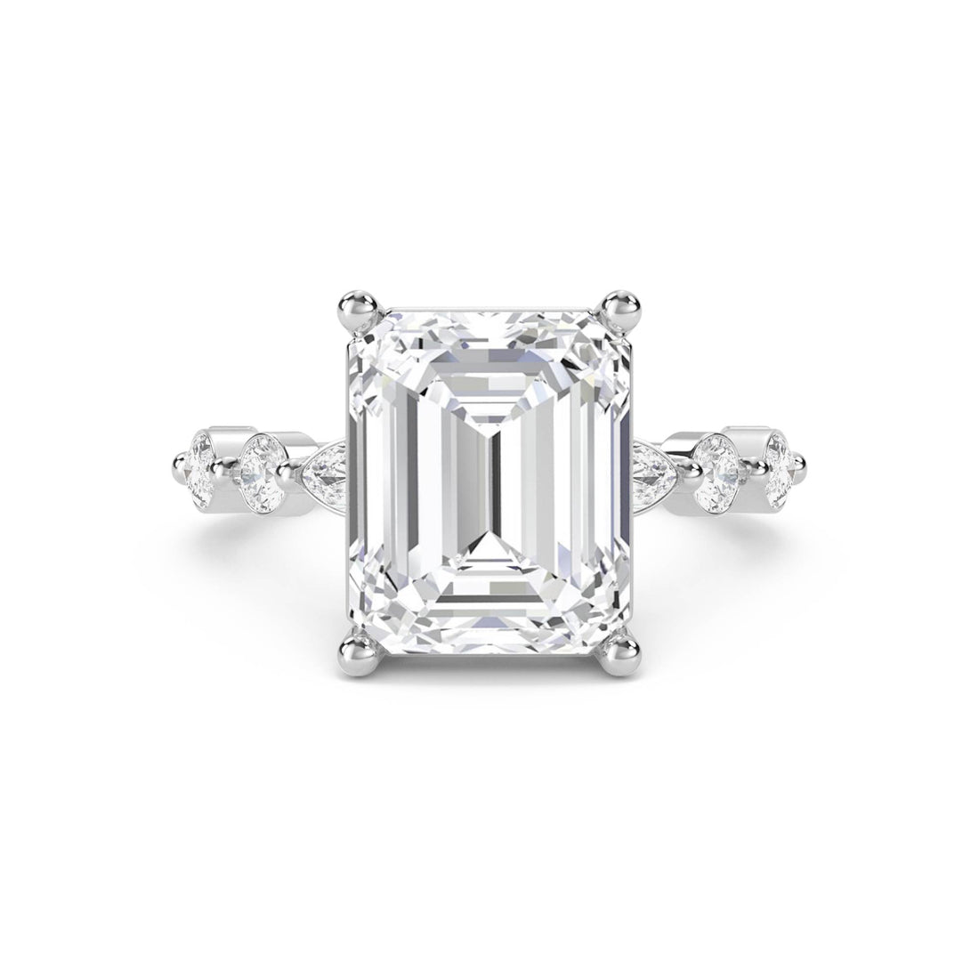 Emerald Cut Diamond Ring with Graduated Diamond Accents (Silver) - image 1