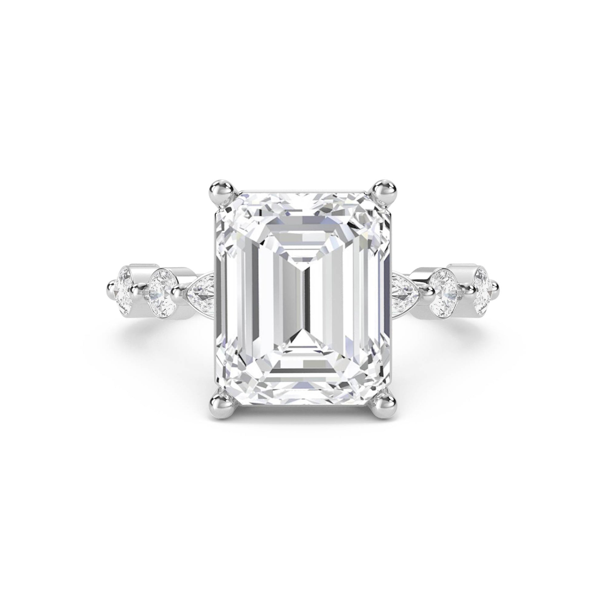Emerald Cut Diamond Ring with Graduated Diamond Accents (Silver) - image 1