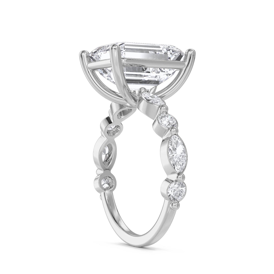 Emerald Cut Diamond Ring with Graduated Diamond Accents (Silver) - image 1