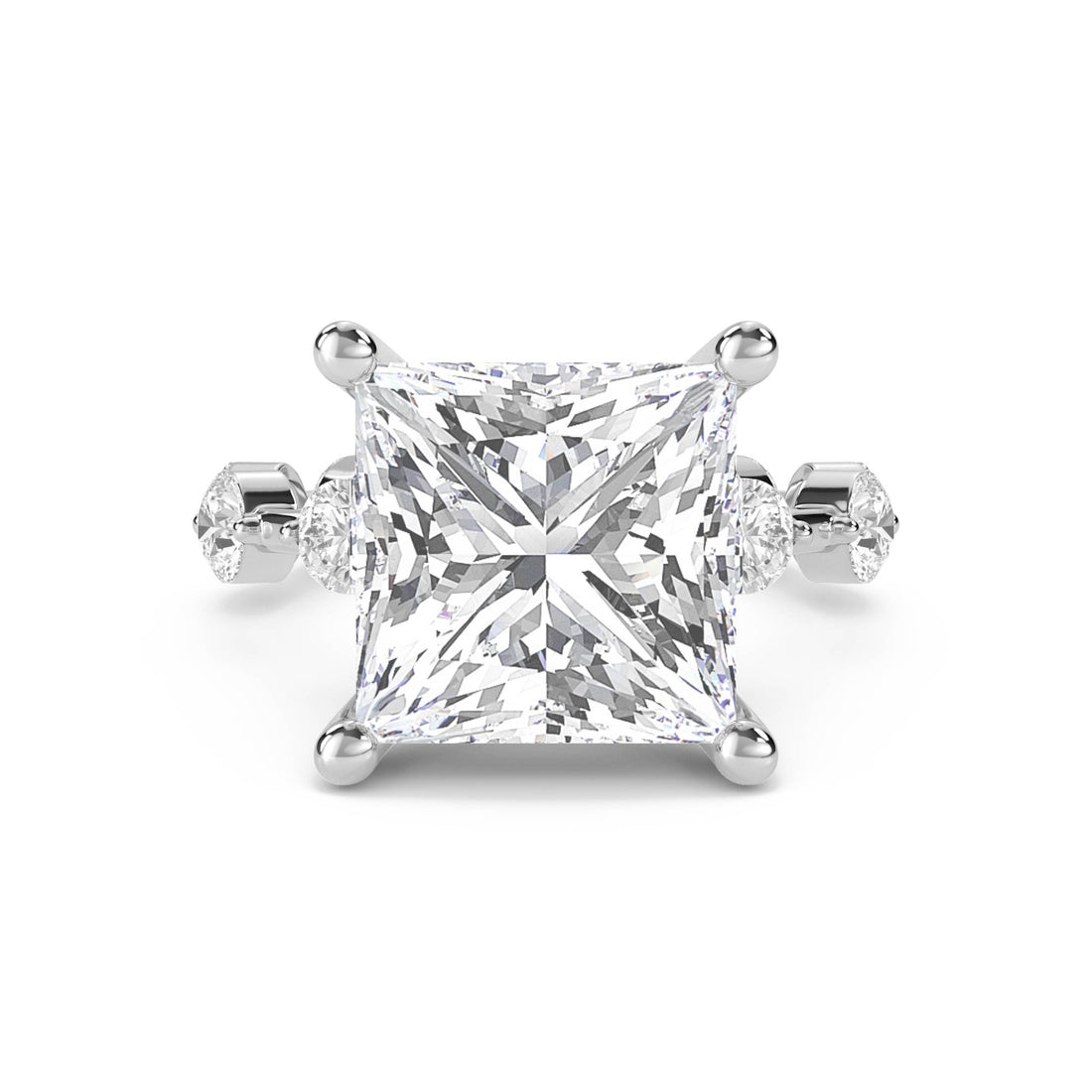 Princess Cut Diamond Ring with Diamond Cluster Accents (Silver) - image 1