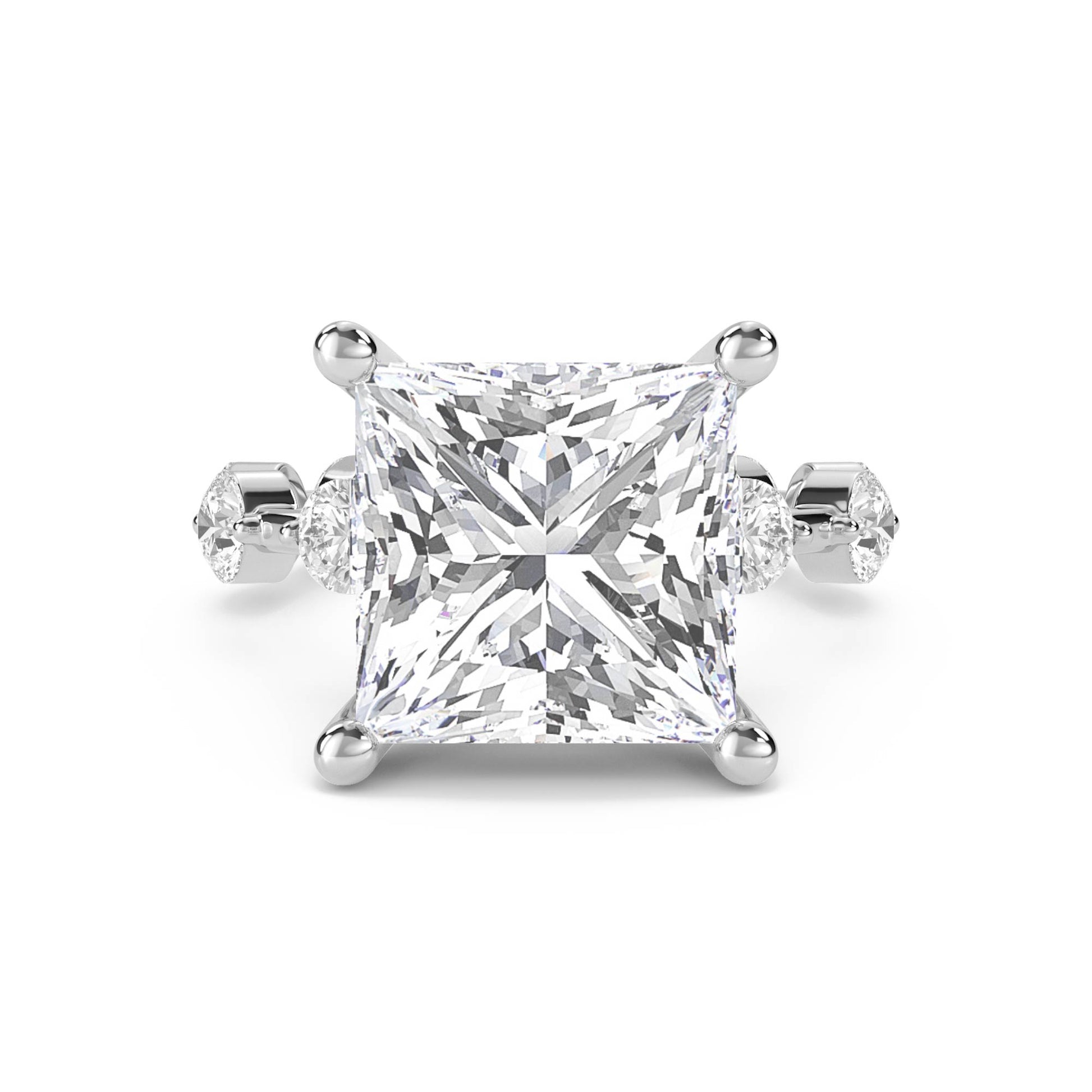 Princess Cut Diamond Ring with Diamond Cluster Accents (Silver) - image 1