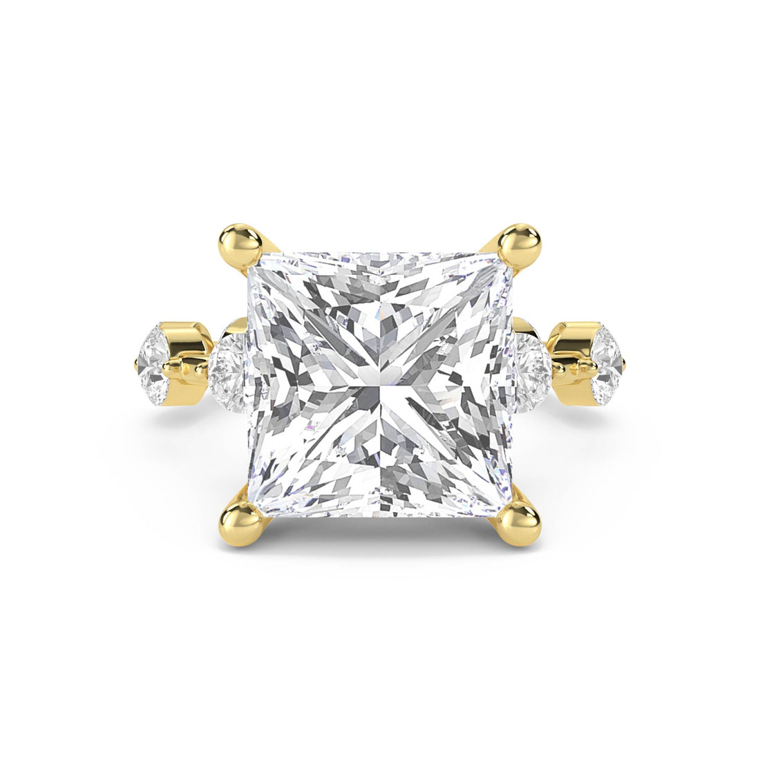 Princess Cut Diamond Ring with Diamond Cluster Accents - Yellow Gold - Pose 1