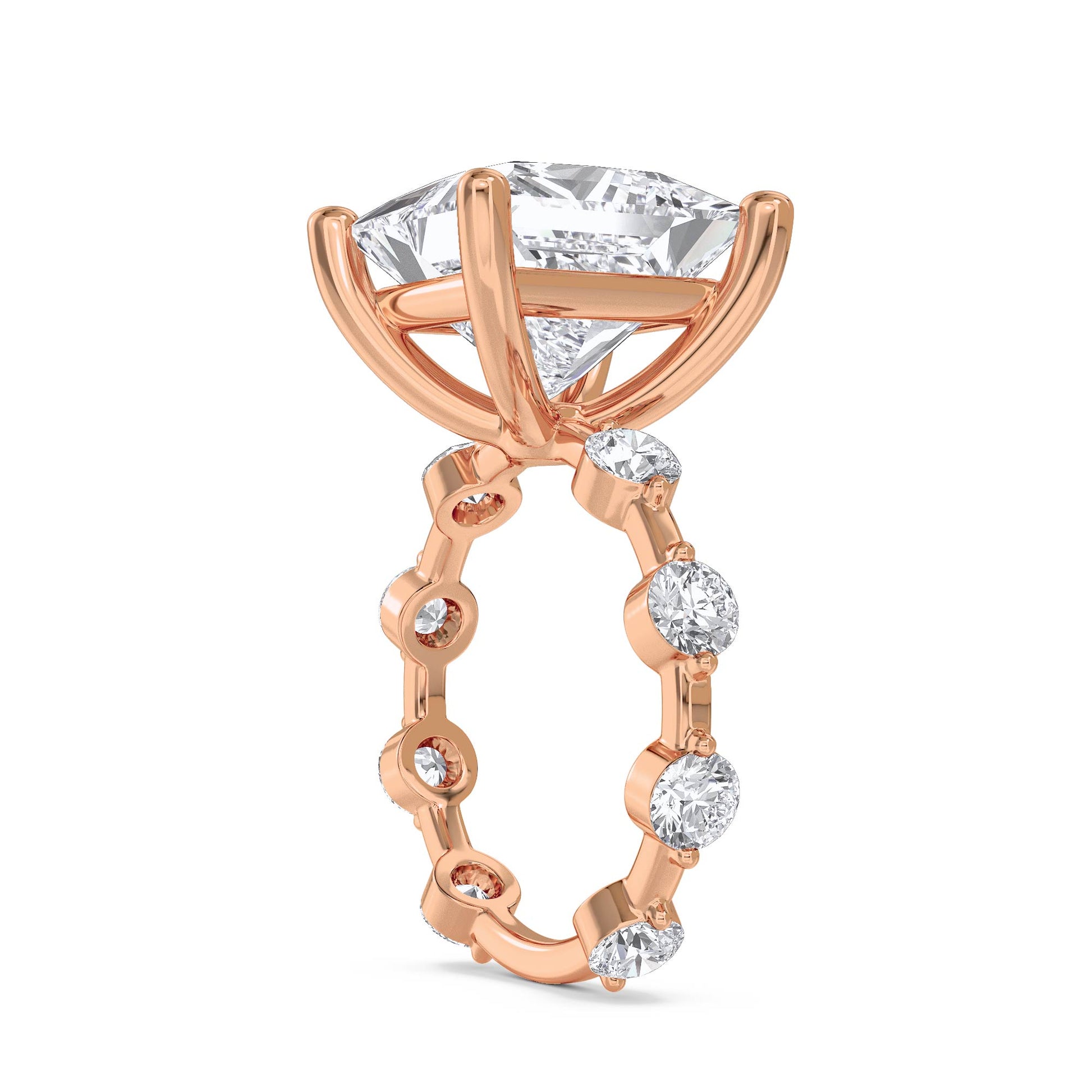 Princess Cut Diamond Ring with Diamond Cluster Accents - Rose Gold - Pose 2