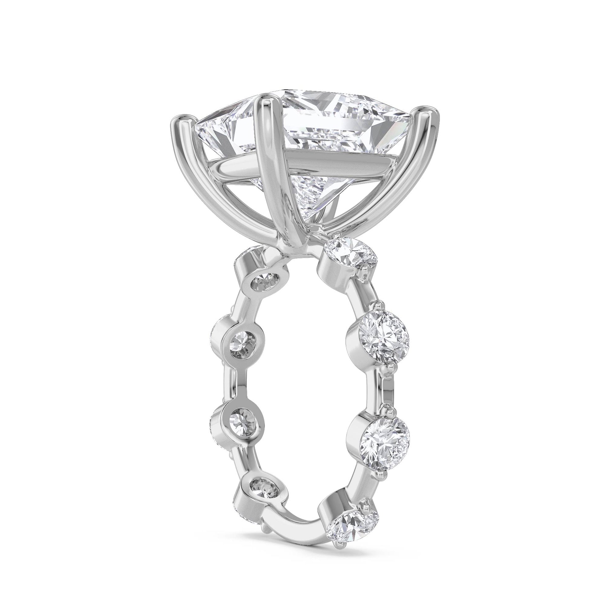 Princess Cut Diamond Ring with Diamond Cluster Accents (Silver) - image 2