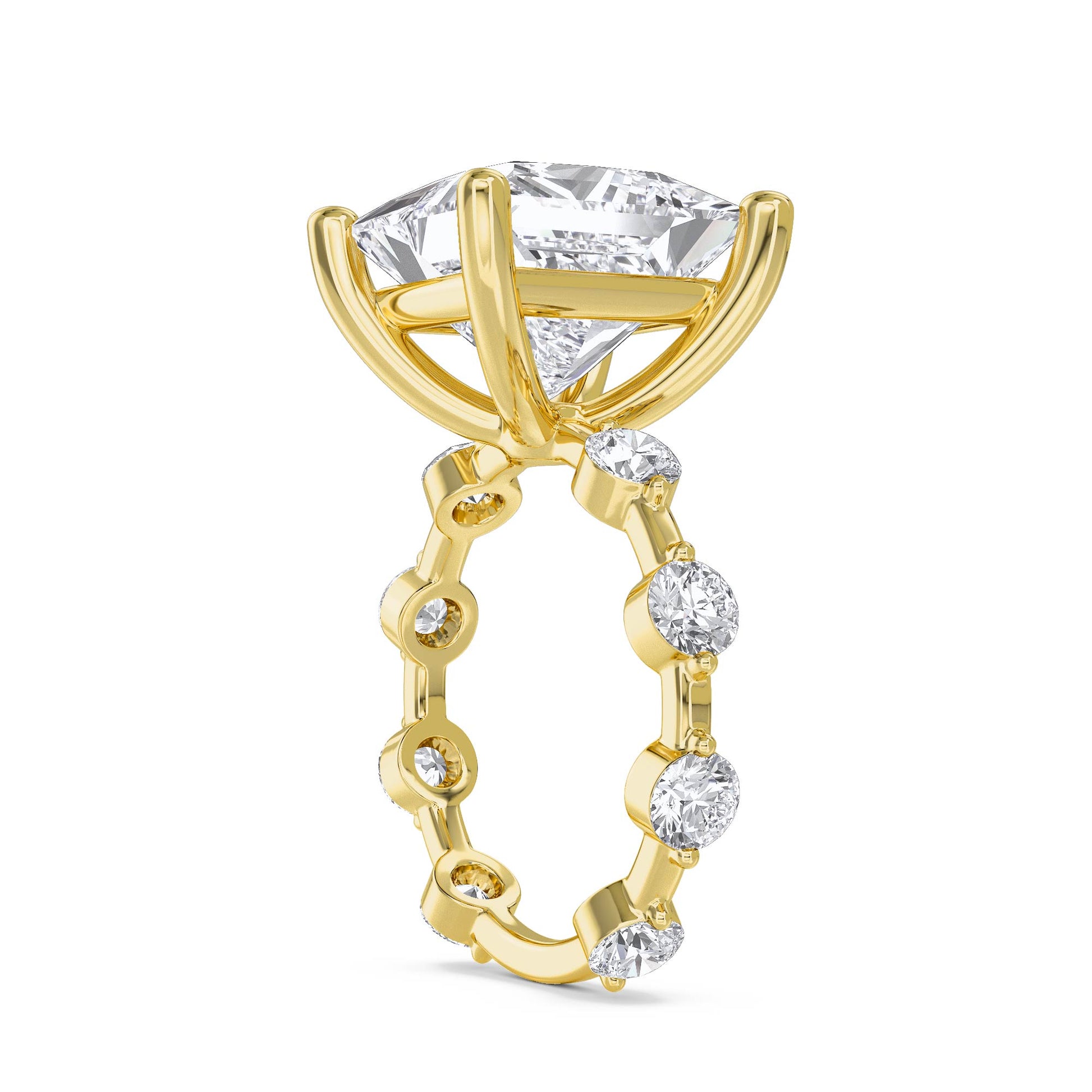 Princess Cut Diamond Ring with Diamond Cluster Accents - Yellow Gold - Pose 2