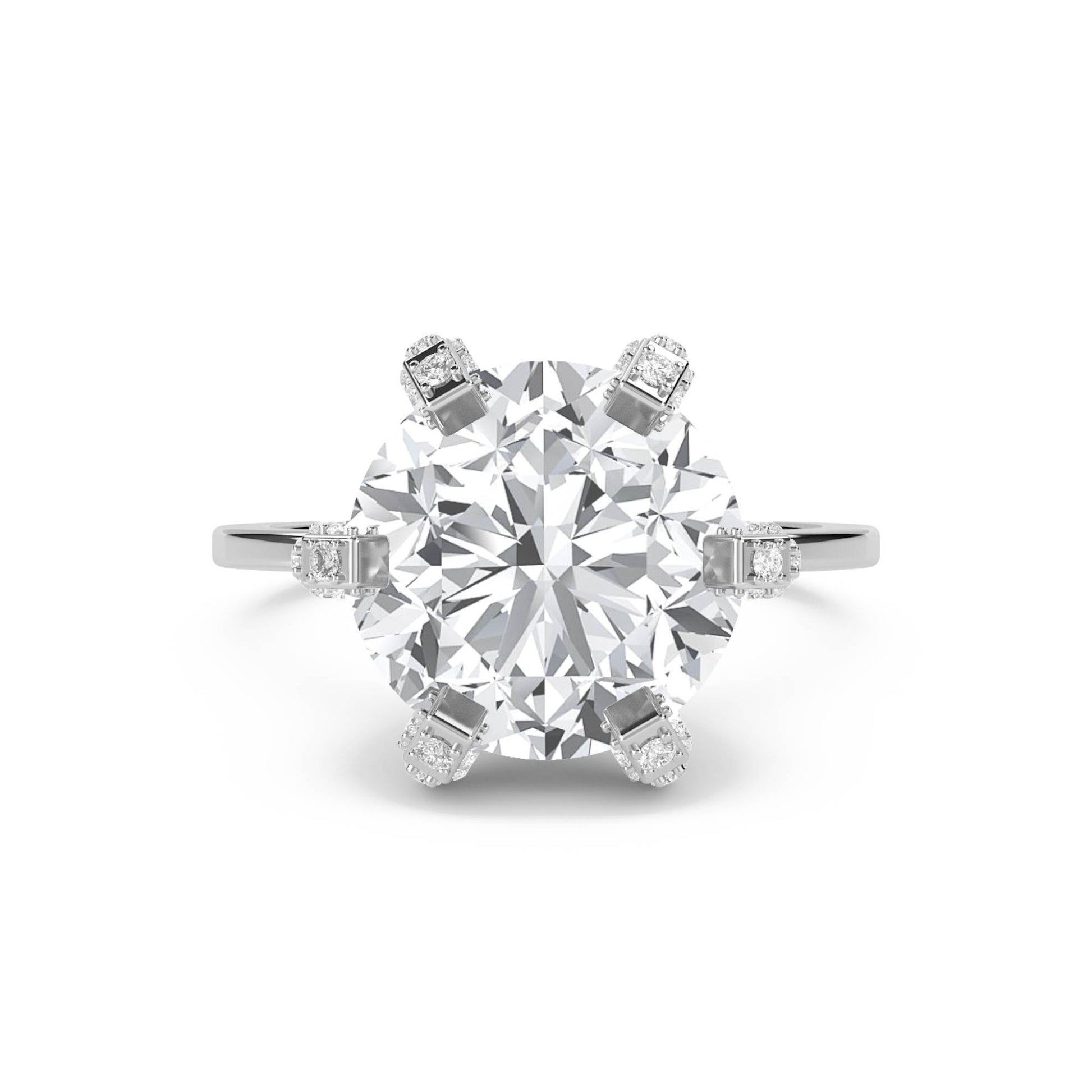 Round Diamond Ring with Vintage Diamond-Set Prongs (Silver) - image 1