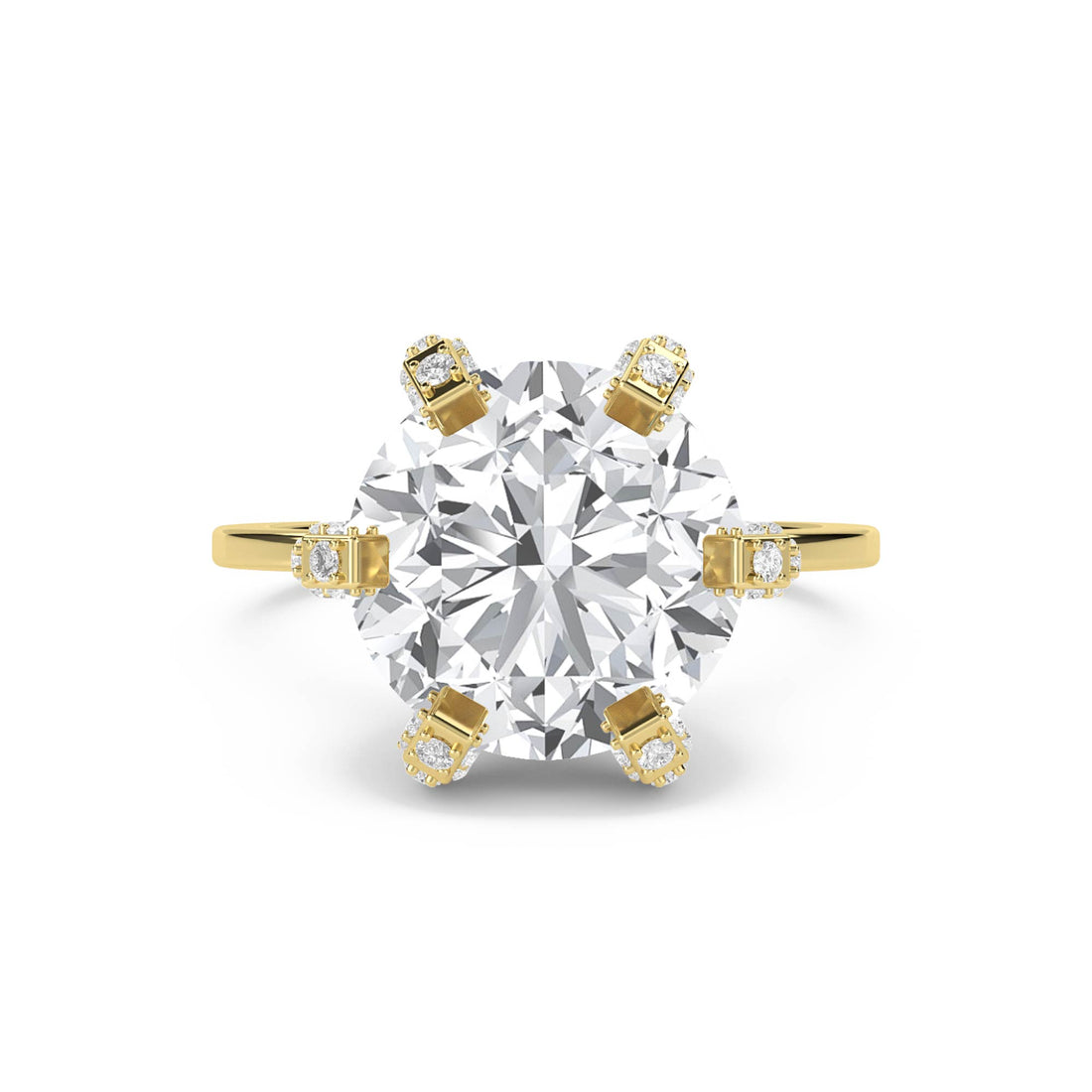 Round Diamond Ring with Vintage Diamond-Set Prongs - Yellow Gold - Pose 1