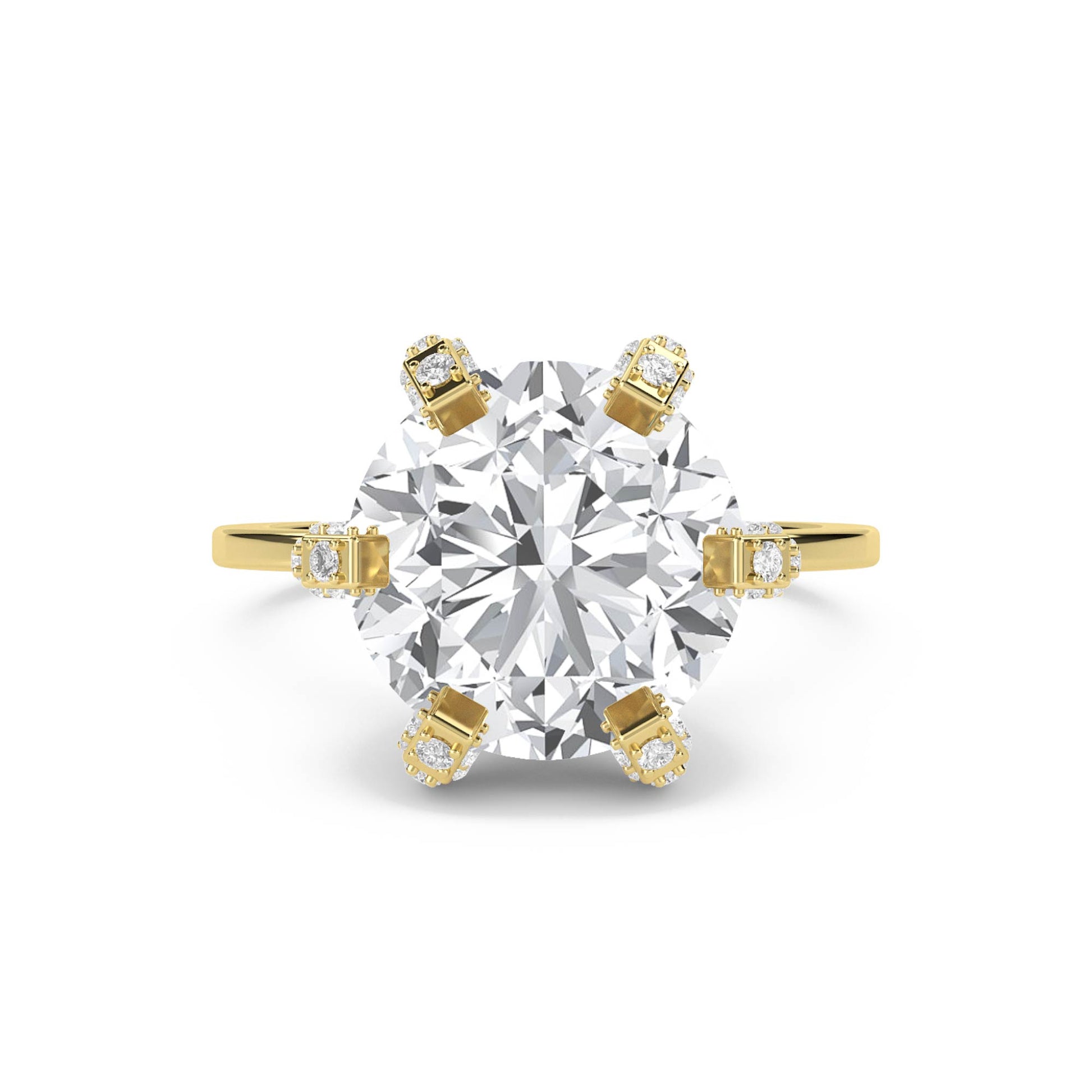 Round Diamond Ring with Vintage Diamond-Set Prongs - Yellow Gold - Pose 1