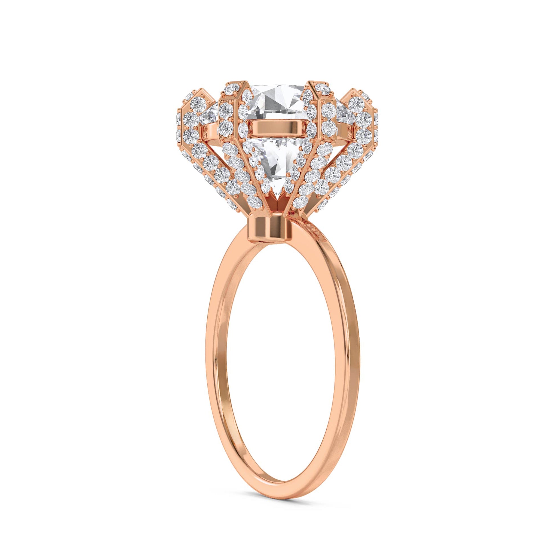 Round Diamond Ring with Vintage Diamond-Set Prongs - Rose Gold - Pose 2