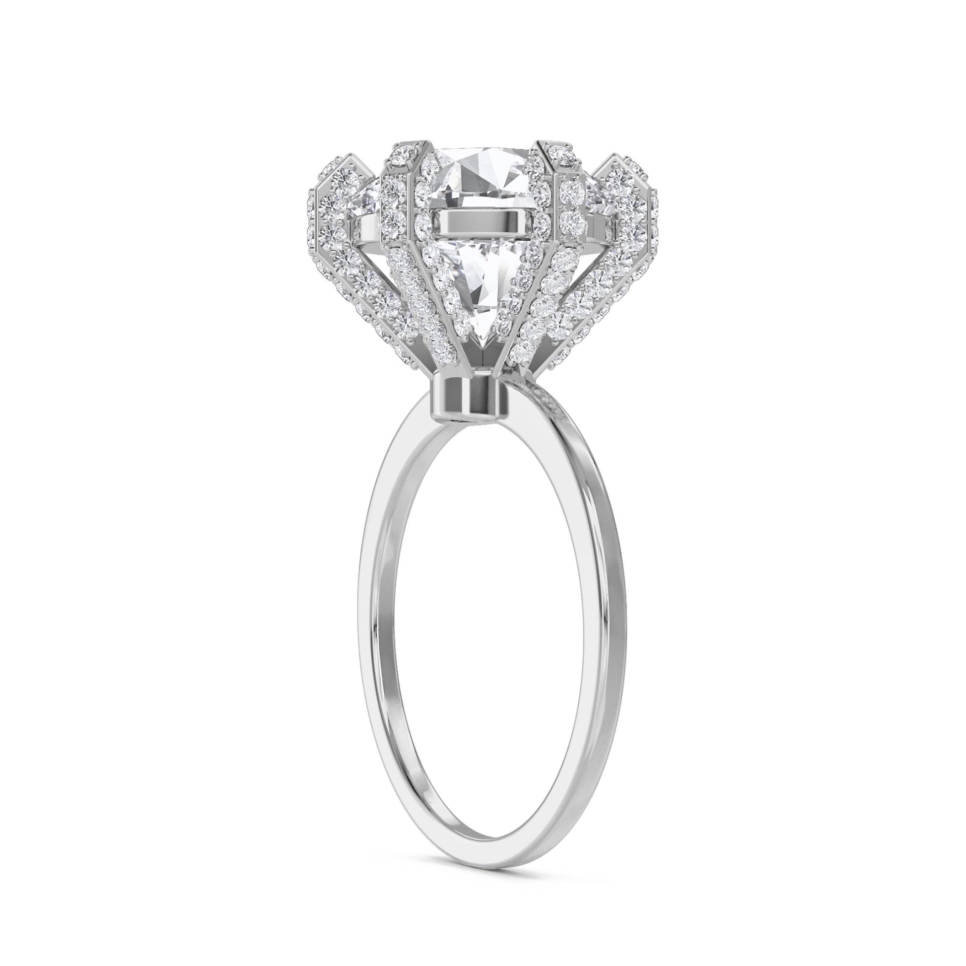 Round Diamond Ring with Vintage Diamond-Set Prongs (Silver) - image 2