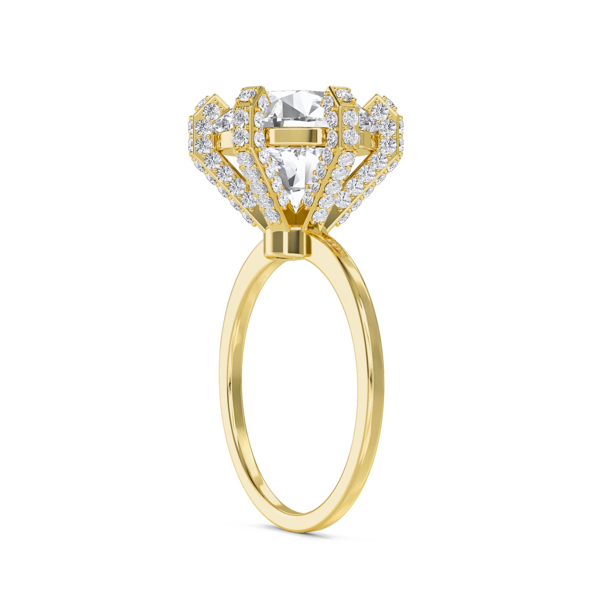 Round Diamond Ring with Vintage Diamond-Set Prongs - Yellow Gold - Pose 2