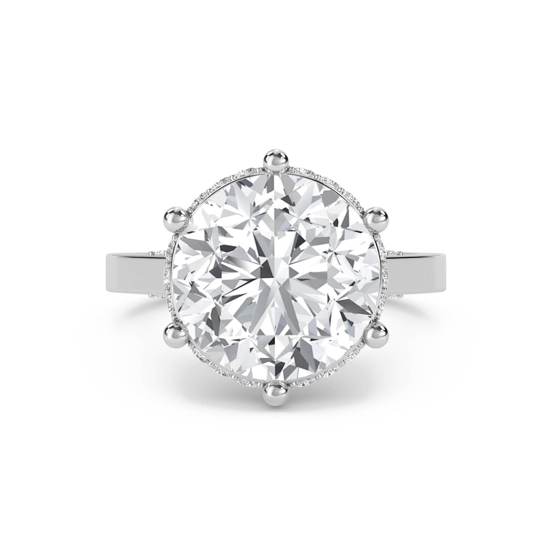 Round Diamond Ring with Hidden Halo and Diamond Shoulders (Silver) - image 1