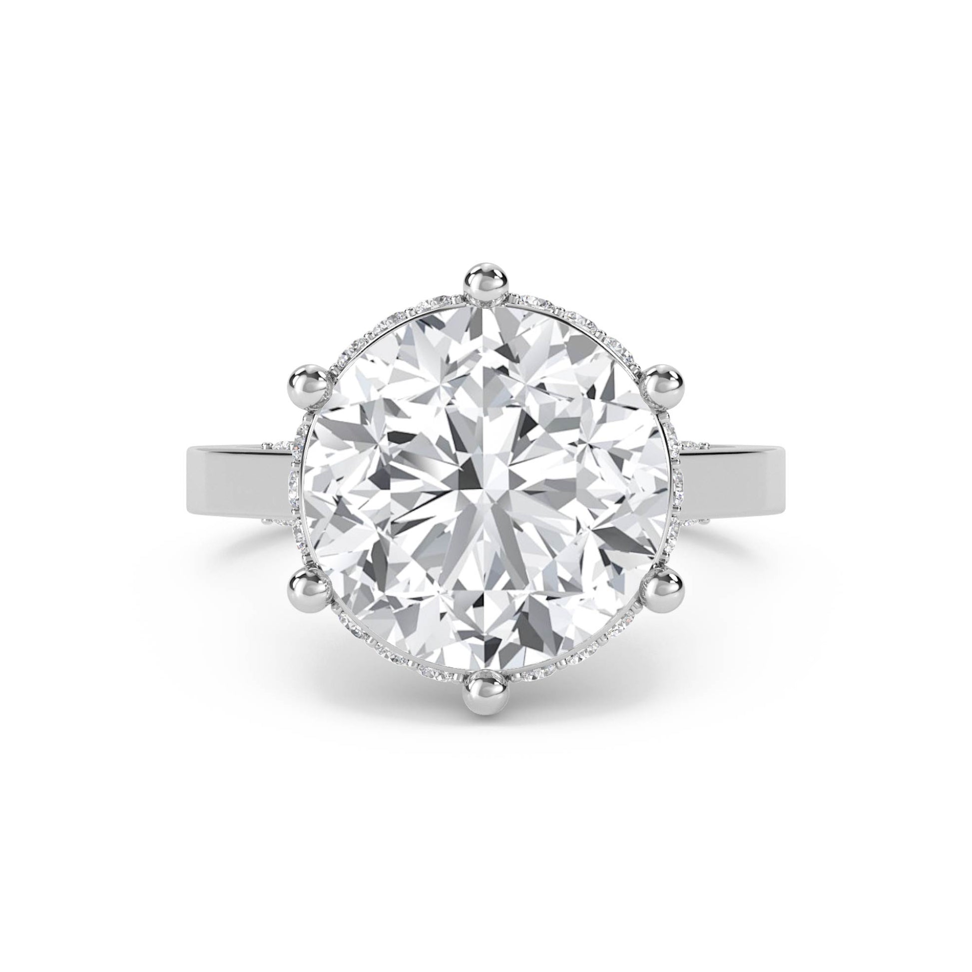 Round Diamond Ring with Hidden Halo and Diamond Shoulders (Silver) - image 1