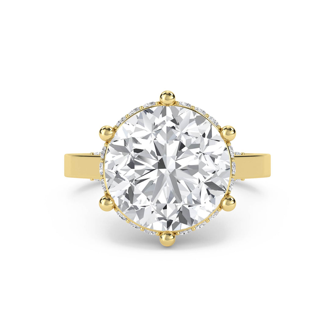 Round Diamond Ring with Hidden Halo and Diamond Shoulders - Yellow Gold - Pose 1